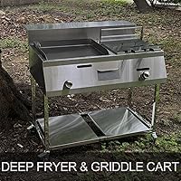 Vista 2 de LetFeng - Freidora y carrito de plancha de acero inoxidable, freidora de un solo tanque con plancha de 20 pulgadas, 2 cestas de freidora de propano