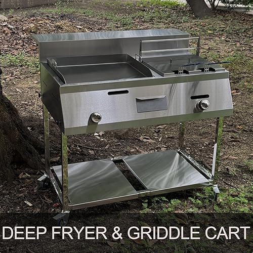 Miniatura 2 de LetFeng - Freidora y carrito de plancha de acero inoxidable, freidora de un solo tanque con plancha de 20 pulgadas, 2 cestas de freidora de propano