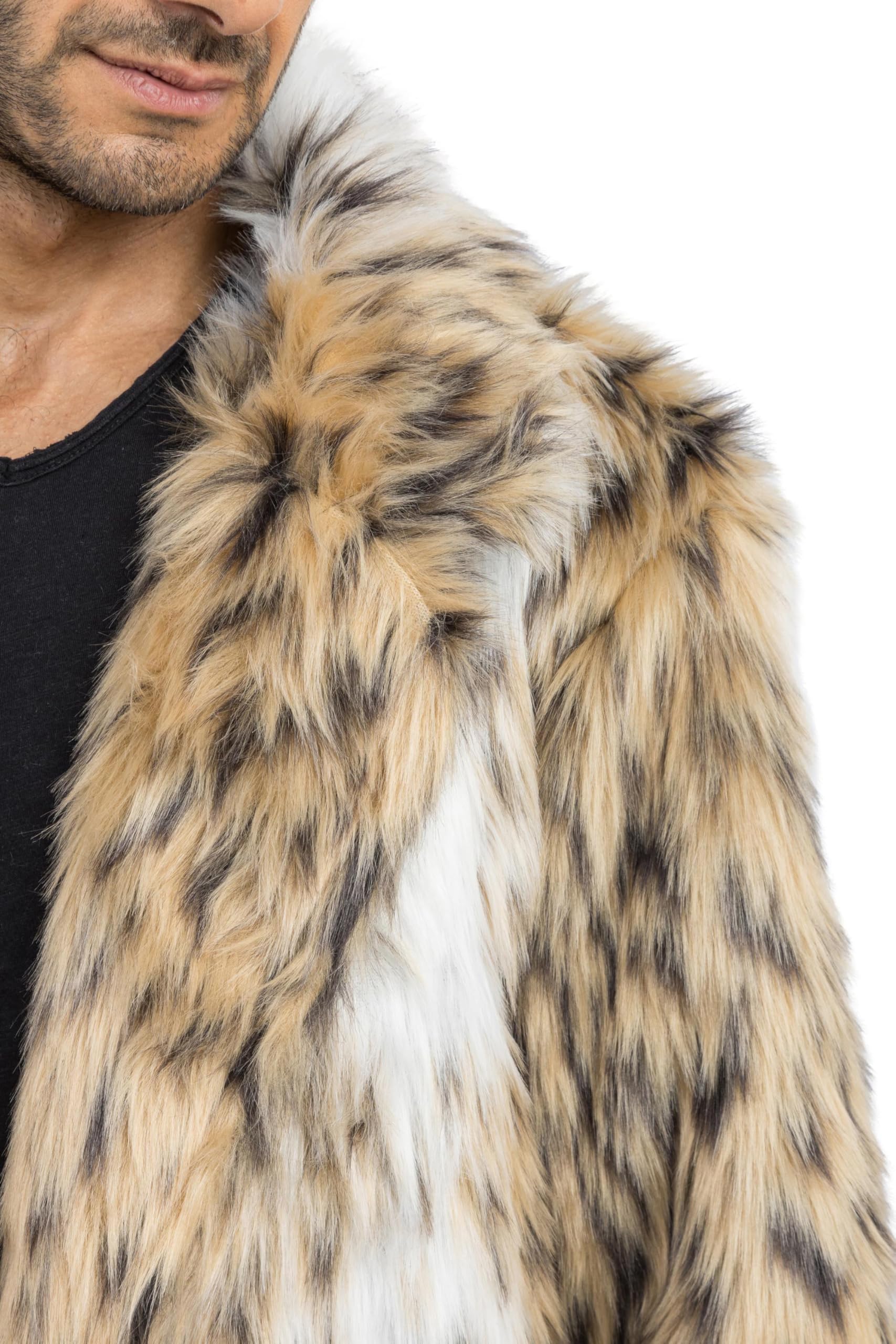 Chaks - Kunstfell Mantel Herren, Lange Jacke mit Leopardenmuster