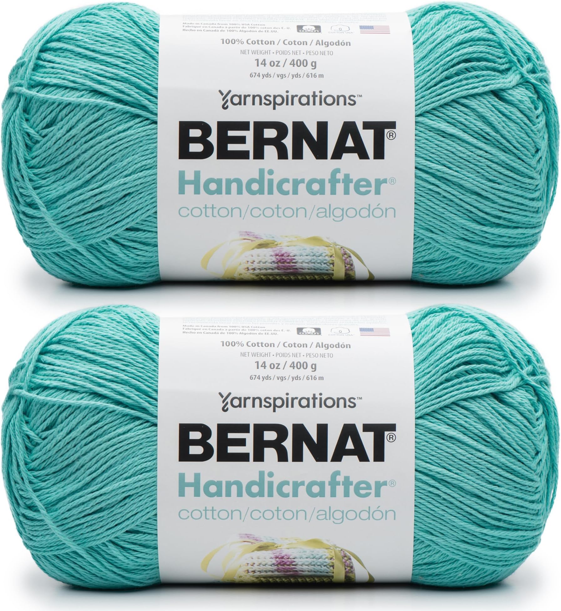 Bernat Handicrafter Cotton BB Mod Blue Yarn - 2 Pack of 14oz/400g - Cotton - #4 Worsted (Medium) - 710 Yards - Knitting & Crochet