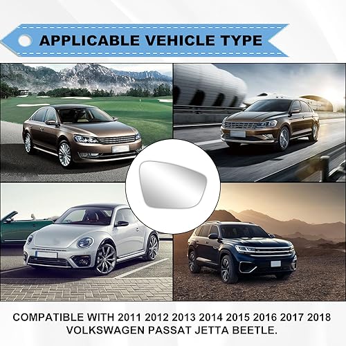 Miniatura 6 de Espejo de cristal calefactable para el lado del pasajero, compatible con Volkswagen VW Passat Jetta Beetle 2011, 2012, 2013, 2014, 2015, 2016, 2017,