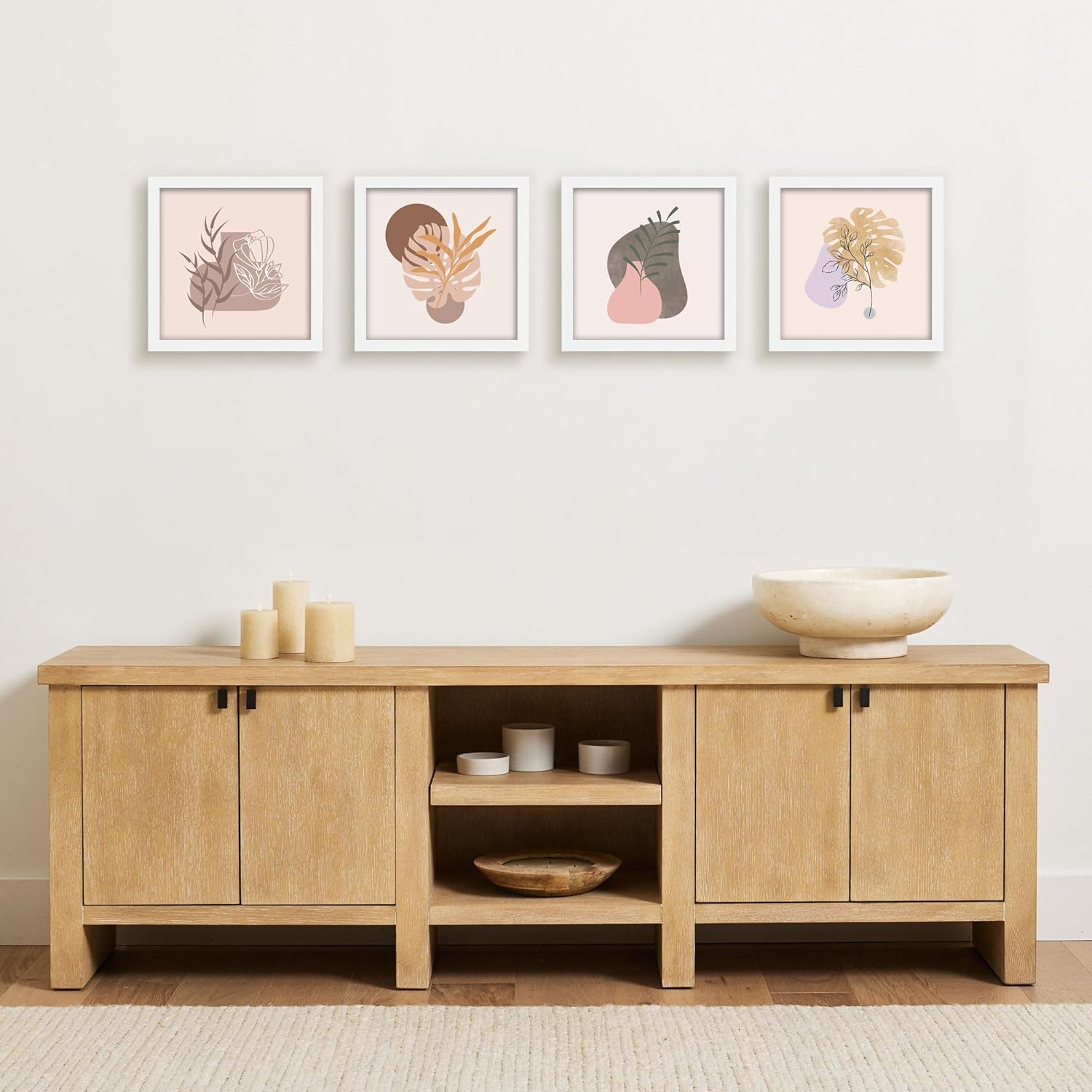 12x12 Wooden Picture Frame Set of 4 (with 10x10 8x8 Mat), Solid Wood with Real HD Glass, Wall Mount Display, Home Office Photo Frames Collage Wall Décor, White