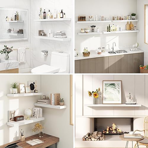 Miniatura 7 de Dreamland Estantes flotantes de 32 pulgadas para pared, estantes flotantes largos de 9.3 pulgadas de profundidad, juego de 2, estante grande de