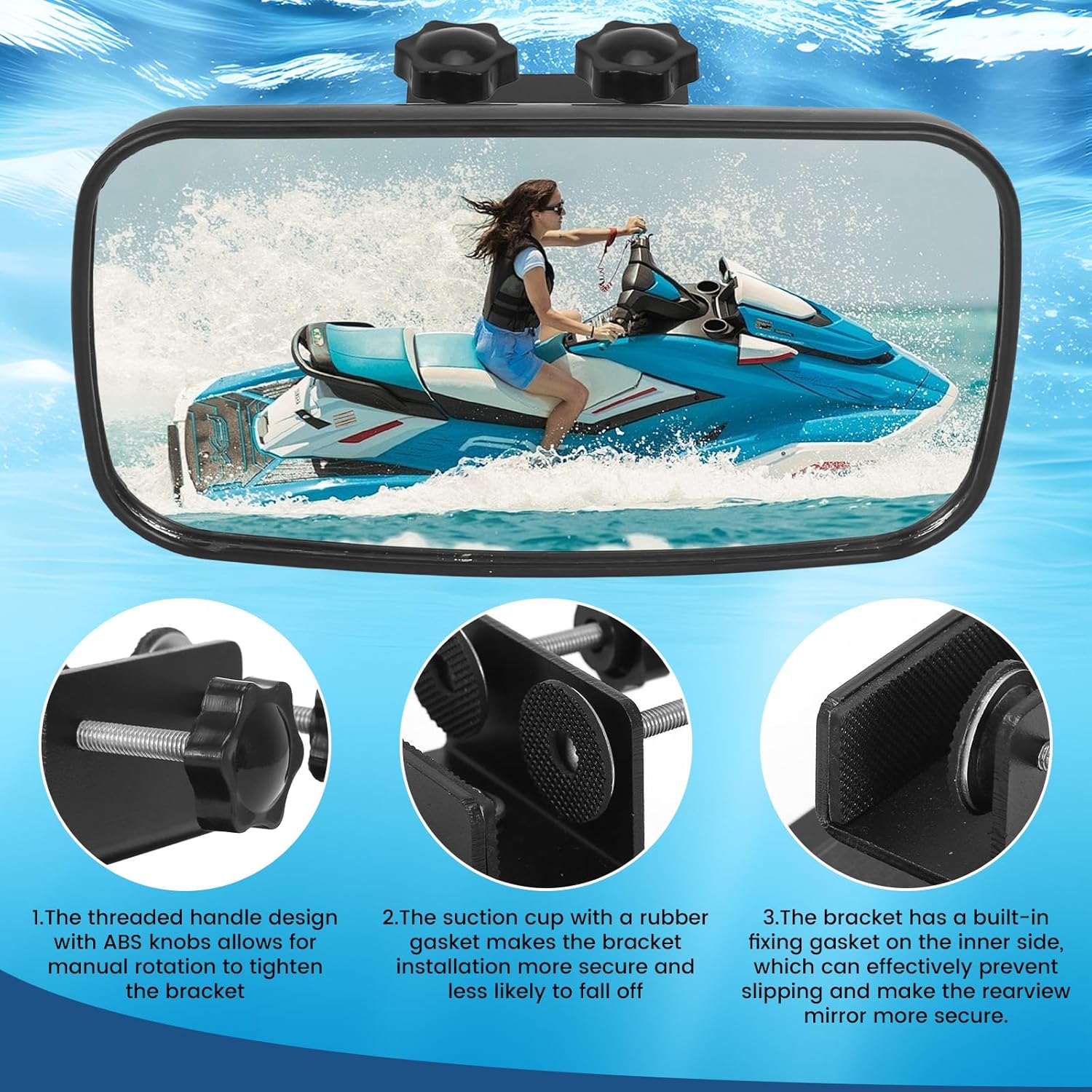 Marine Rear View Mirror Universal Wide-angle Scratch-Resistant Boat Mirror Fit for Pontoon Boat Floating Bridge Boat Sports Crew Surfing (Boat Mirror-C-Clamp)