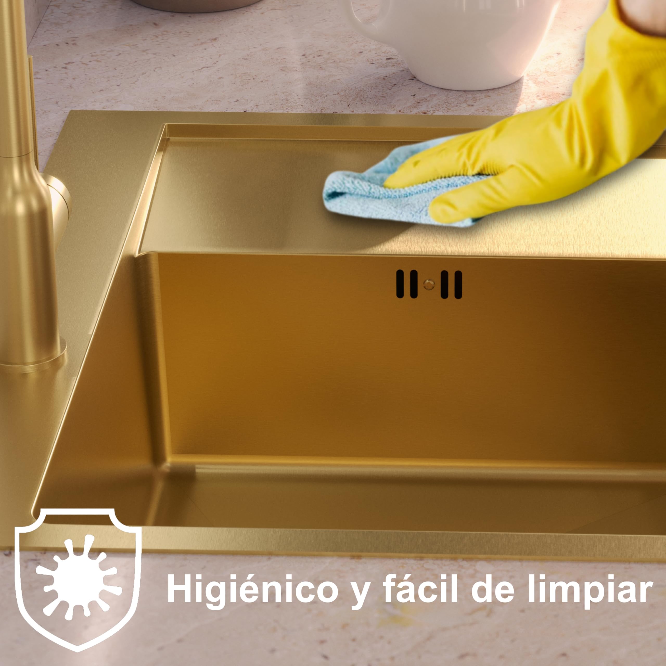 QUADRON fregadero plata | tamaño 40 x 50 cm | fregadero de un seno RUSSEL 90 fregadero de cocina de un seno con cámara de acero fregadero de acero inoxidable | con sifón y tapón de rosca