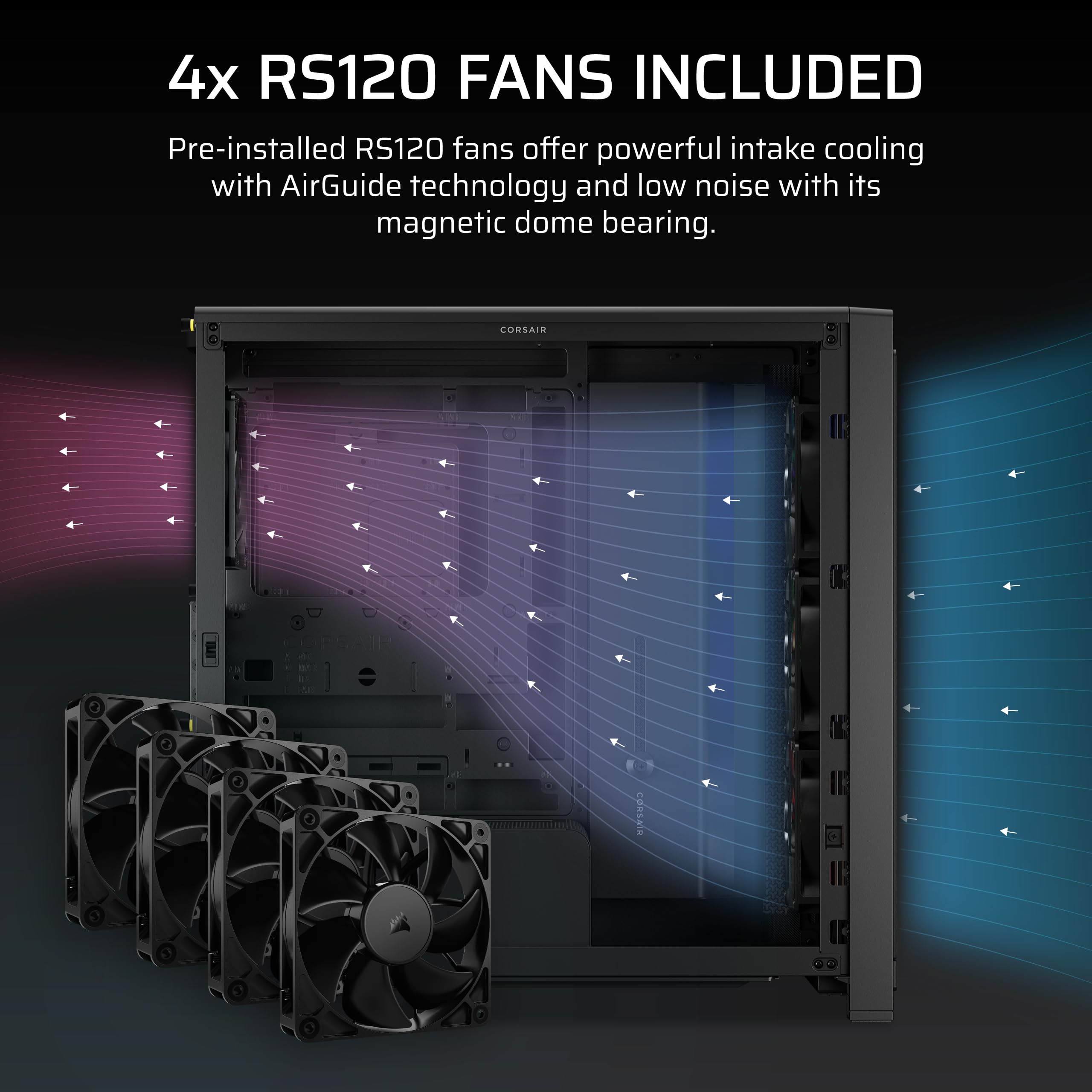 CORSAIR FRAME 4000X RS modułowa obudowa Mid-Tower ATX PC – panel przedni RGB, 4 x wentylatory RS120 PWM w zestawie, system montażu wentylatora InfiniRail, odwrócony GPU Anti-Sag i obsługa płyty