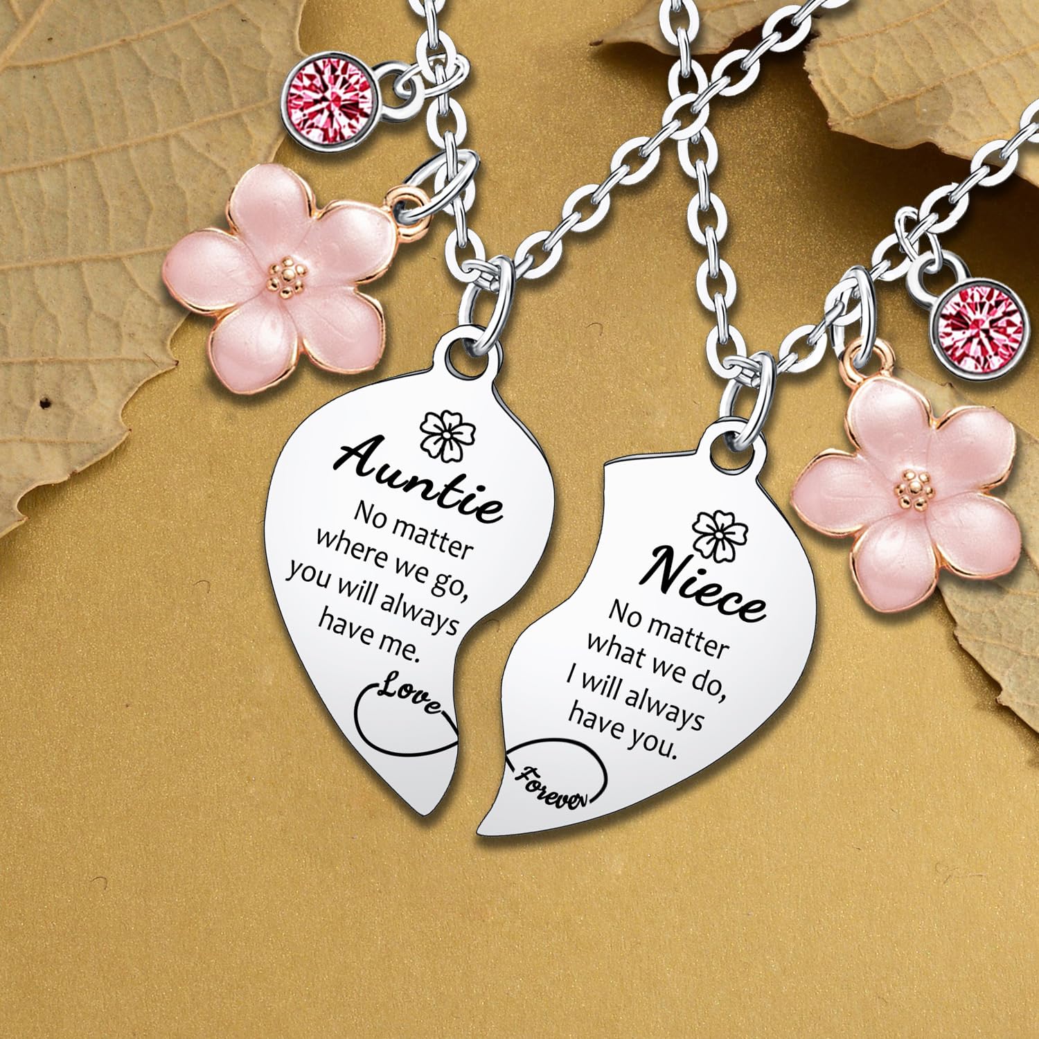 Waeceip Auntie Niece Necklaces for 2 Pcs Heart Matching Necklaces for Auntie and Niece Gifts for Aunt Christmas Birthday Present for Aunt and Nieces Necklace Jewelry Thanksgiving Gift