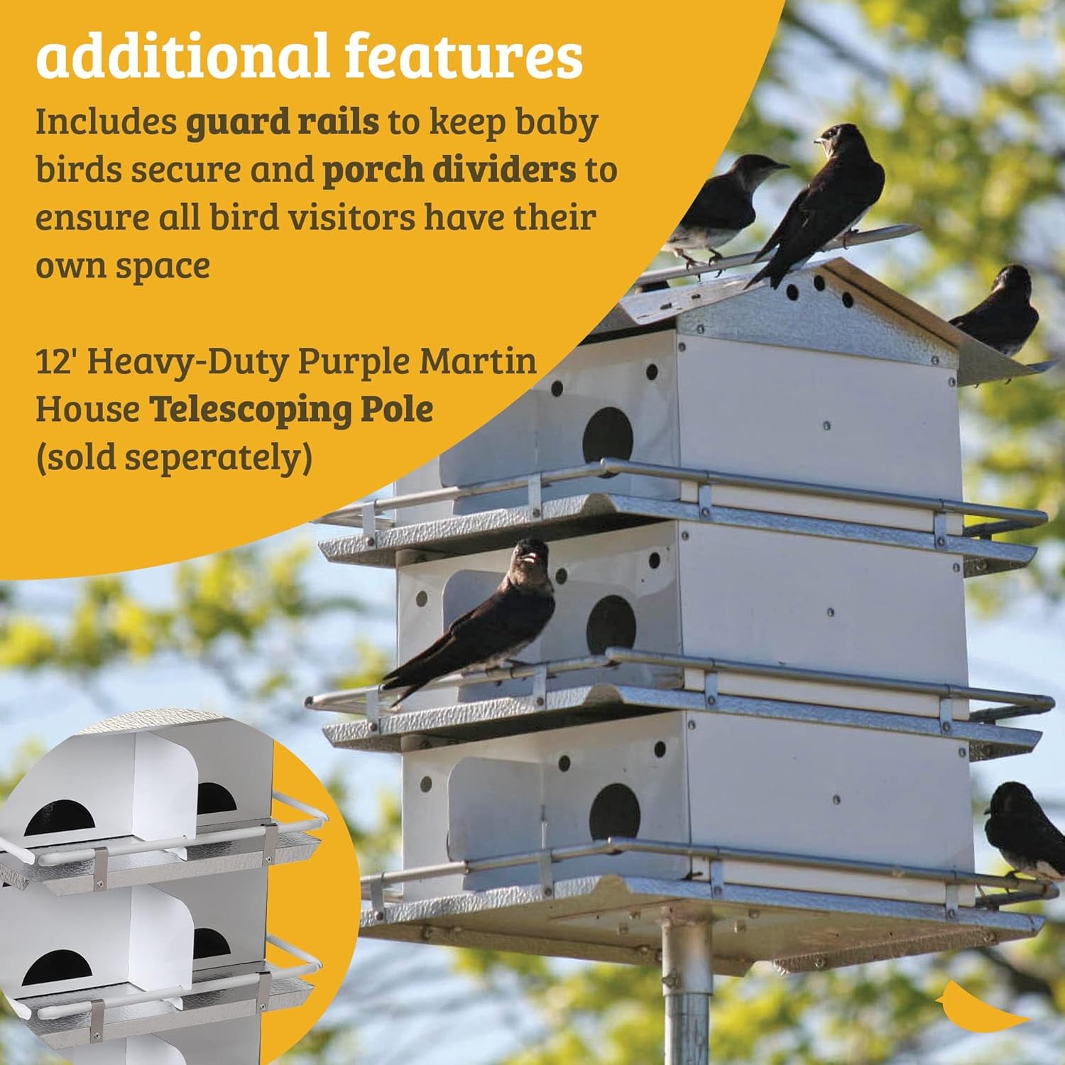 Birds Choice Premium Aluminum Purple Martin House – 8 Room, 2 Floor Birdhouse with Starling Resistant Entrance Holes, Ventilated Roof & Easy Cleaning, Unassembled– USA Made
