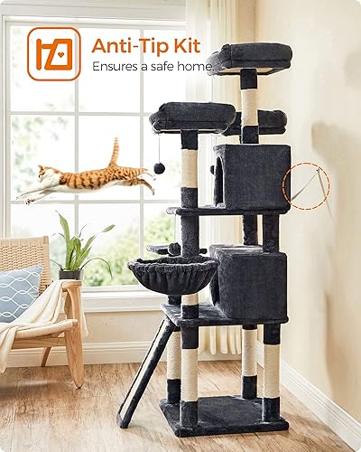 Miniatura 8 de FEANDREA Árbol para gatos, torre grande para gatos, condominio para gatos con postes rascadores, tabla, 2 cuevas, 3 perchas de felpa, centro de