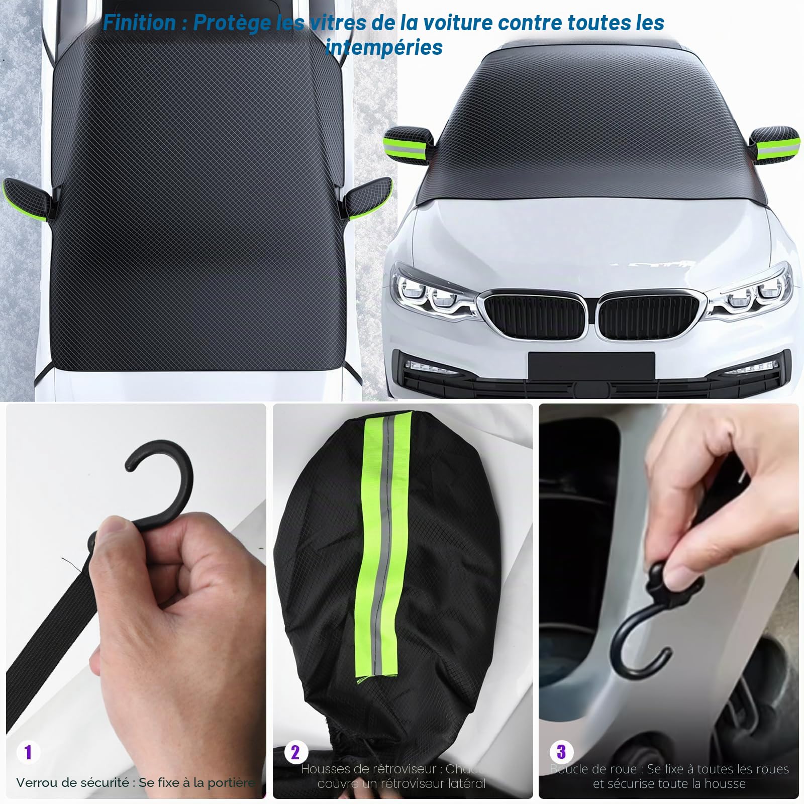 Protege Pare Brise Givre Universelle, Repliable Protection Pare Brise Hiver, Résistant Aux Rayures Pare Soleil Voiture pour Plupart des Véhicules Anti Givre, Glace, Pluie, UV (258*148*114cm)