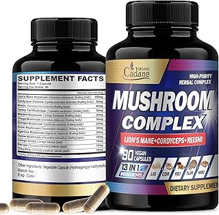 Organic Cadane Mushroom Complex Supplements for 3-Month Supply - 13in1 Lions Mane, Cordyceps Sinensis, Reishi, Turkey Tail Mushroom, Maitake, Chaga, Shiitake, Enoki, and More - 90 Vegan Capsules
