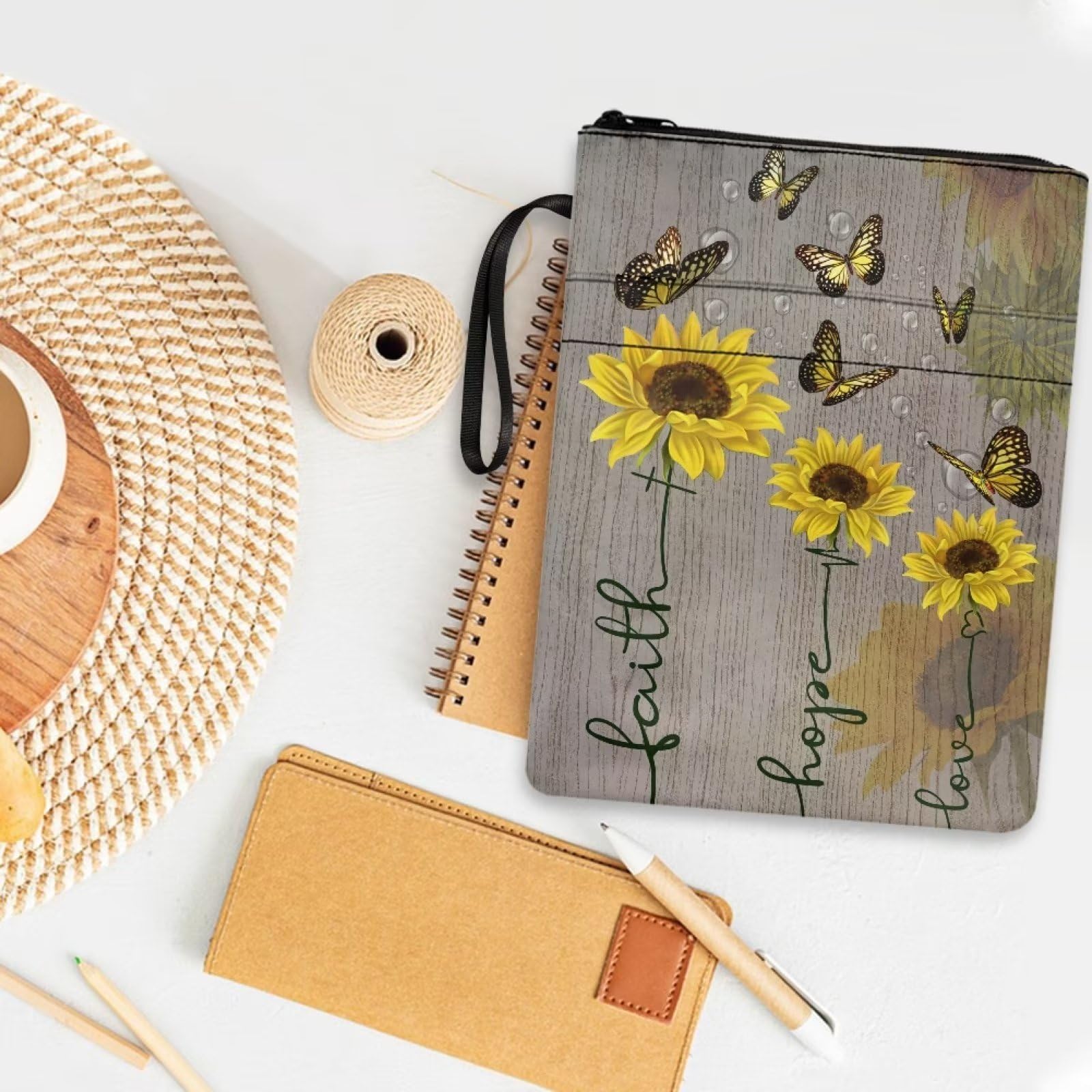 ZIATUBLES Sunflower Butterfly Print Book Sleeves with Zipper, Travel Book Protector Pouch for Paperbacks & Hardcover Books - Image 3