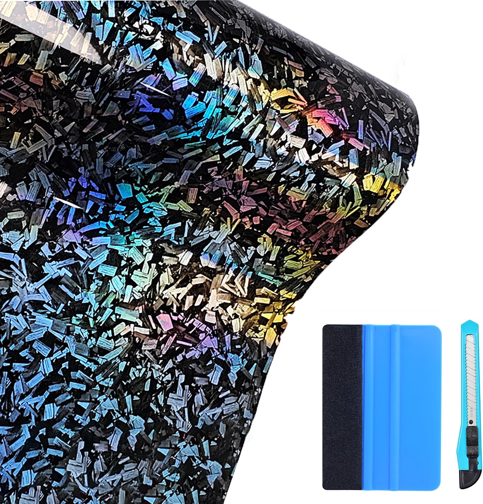 Arespark Gloss Forged Carbon Fiber Vinyl Wrap, Car Vinyl Wrap Decal Sticker Film Sheet with Air Release, Contain Installation Tool for Car Auto Morotcycle (1ft x3.5ft, Laser)