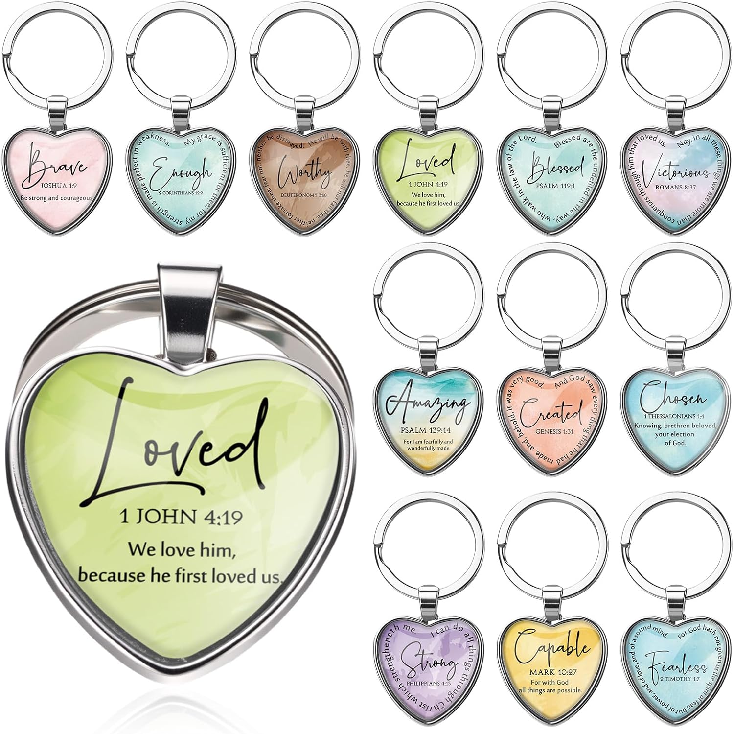 36 Pcs Christian Gifts for Women Bulk Bible Verse Heart-shaped Keychains Religious Gifts for Easter Mothers Day Women Wife Church Sunday School
