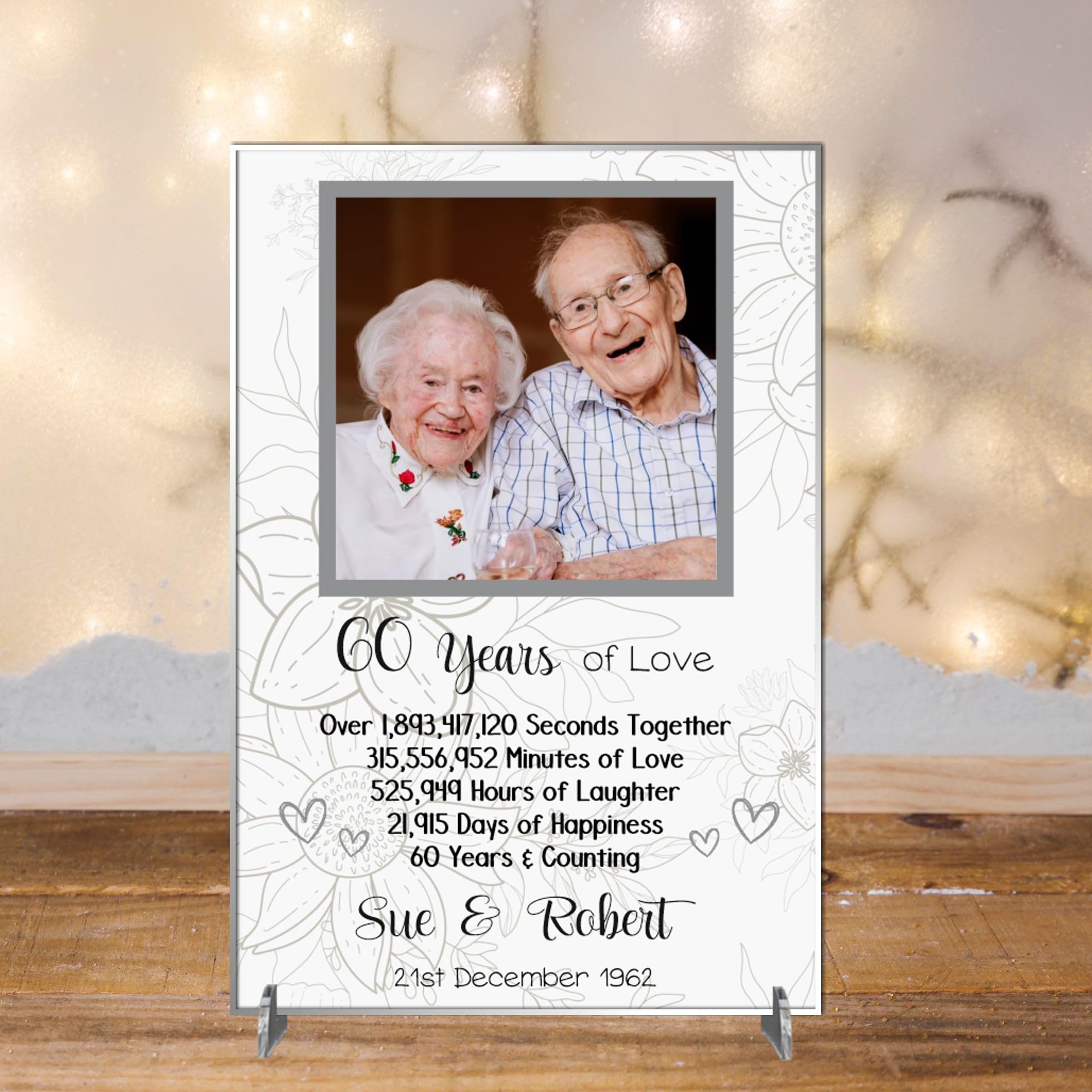 Personalised Anniversary Plaque - Custom A5/A4 MDF & Acrylic Sign - Milestone Anniversaries (1st, 25th, 30th, 35th, 40th, 45th, 50th, 55th, 60th (9. 60th Anniversary, Acrylic A4 30cm x 21cm)