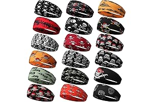 18 Pcs Skull Headbands for Women Men, Camo Head Sweatbands for Workouts