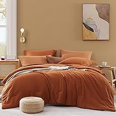 MUXHOMO 7 Pieces California King Comforter Set, Soft Bed in a Bag Cal King Size, All Season Bedding Set with Comforter, Flat Sheet, Fitted Sheet, Pillowcases & Shams, Burnt Orange