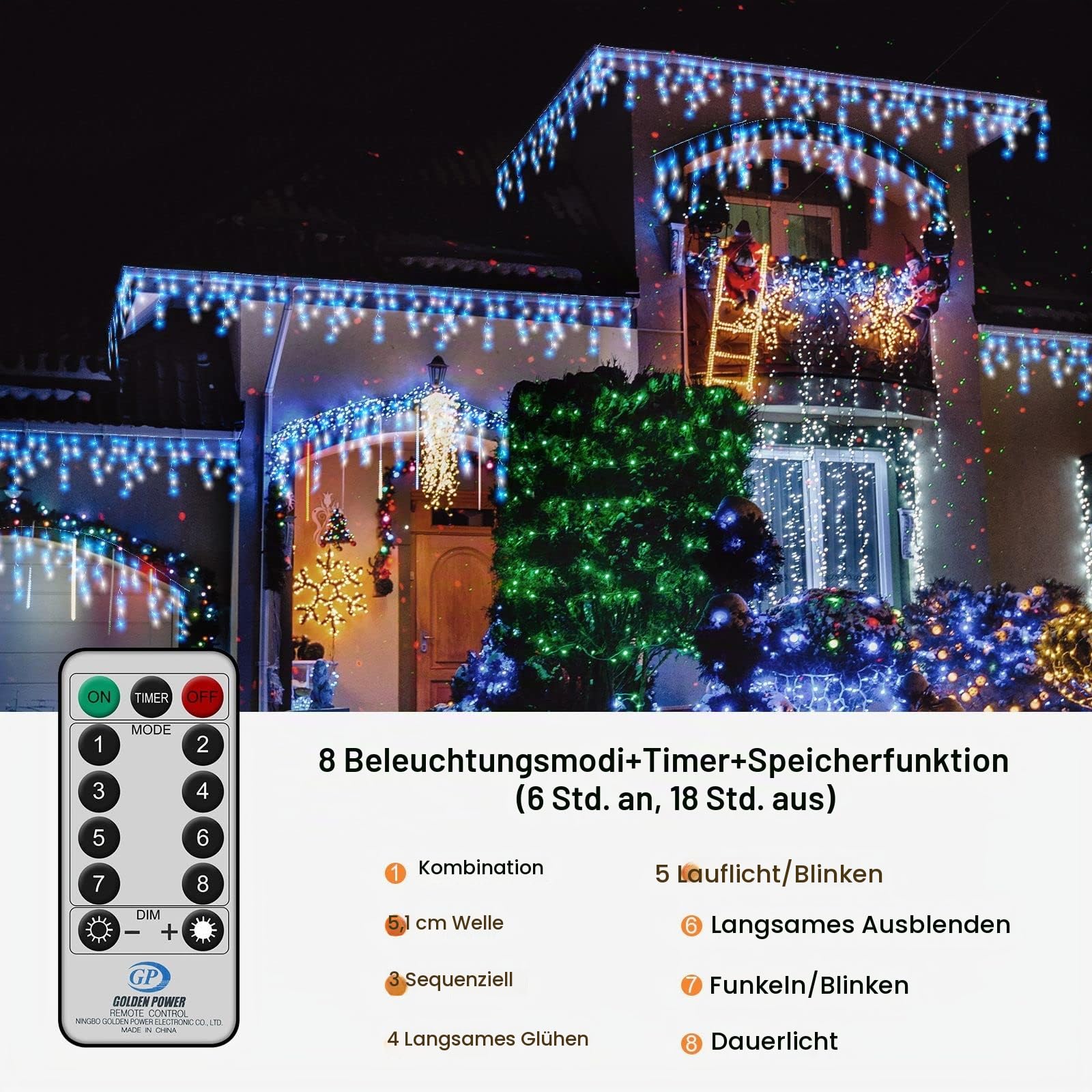 20M 540LEDs Eisregen Lichterkette Außen Weihnachten Lichtervorhang mit Stecker,Eiszapfen Lichterkette Weihnachtsbeleuchtung Wasserdichte mit 108 Tropfen für Outdoor Urlaub Hochzeit,Blau+Weiß