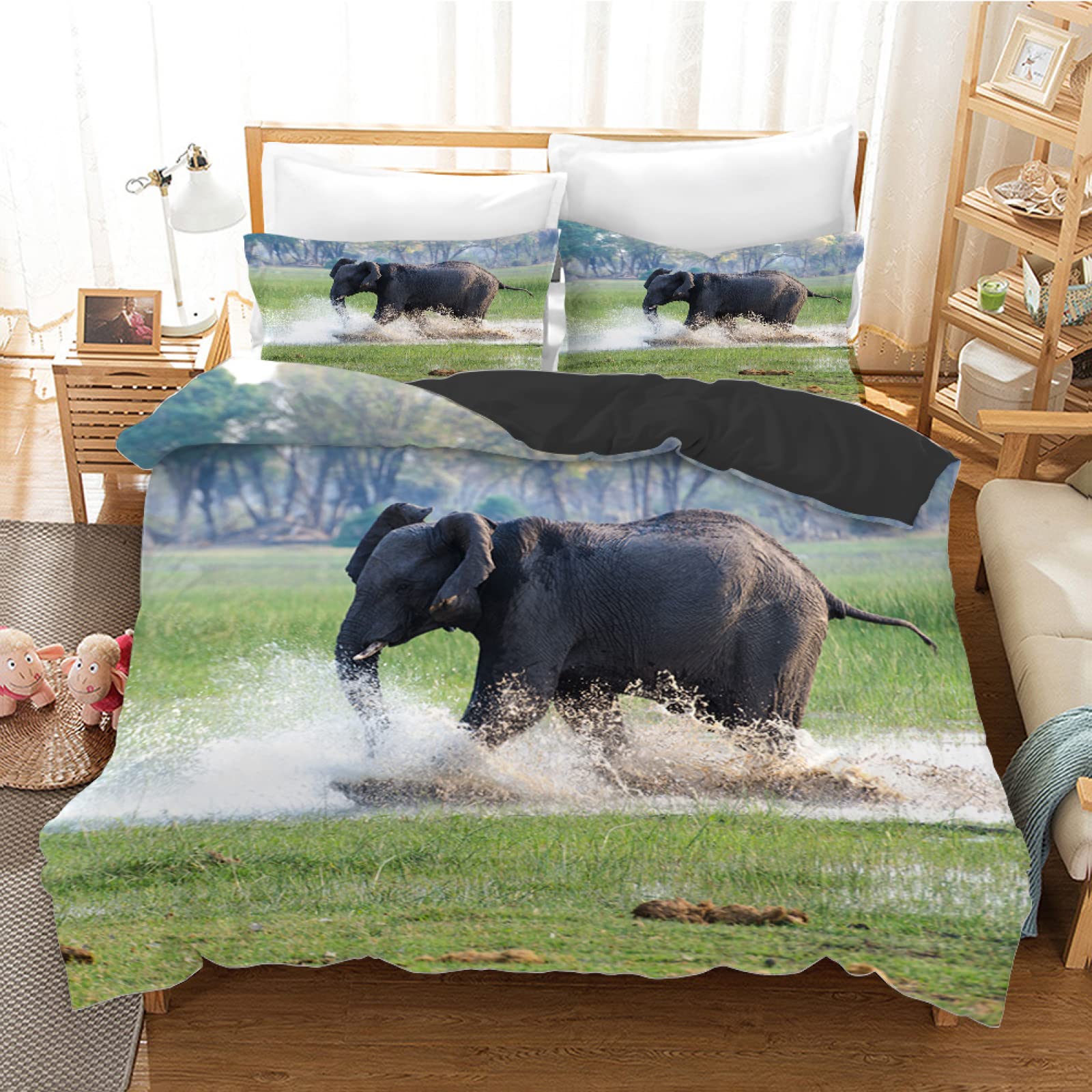 Housse de couette 160x200 éléphant vert pour des nuits douces et sereines