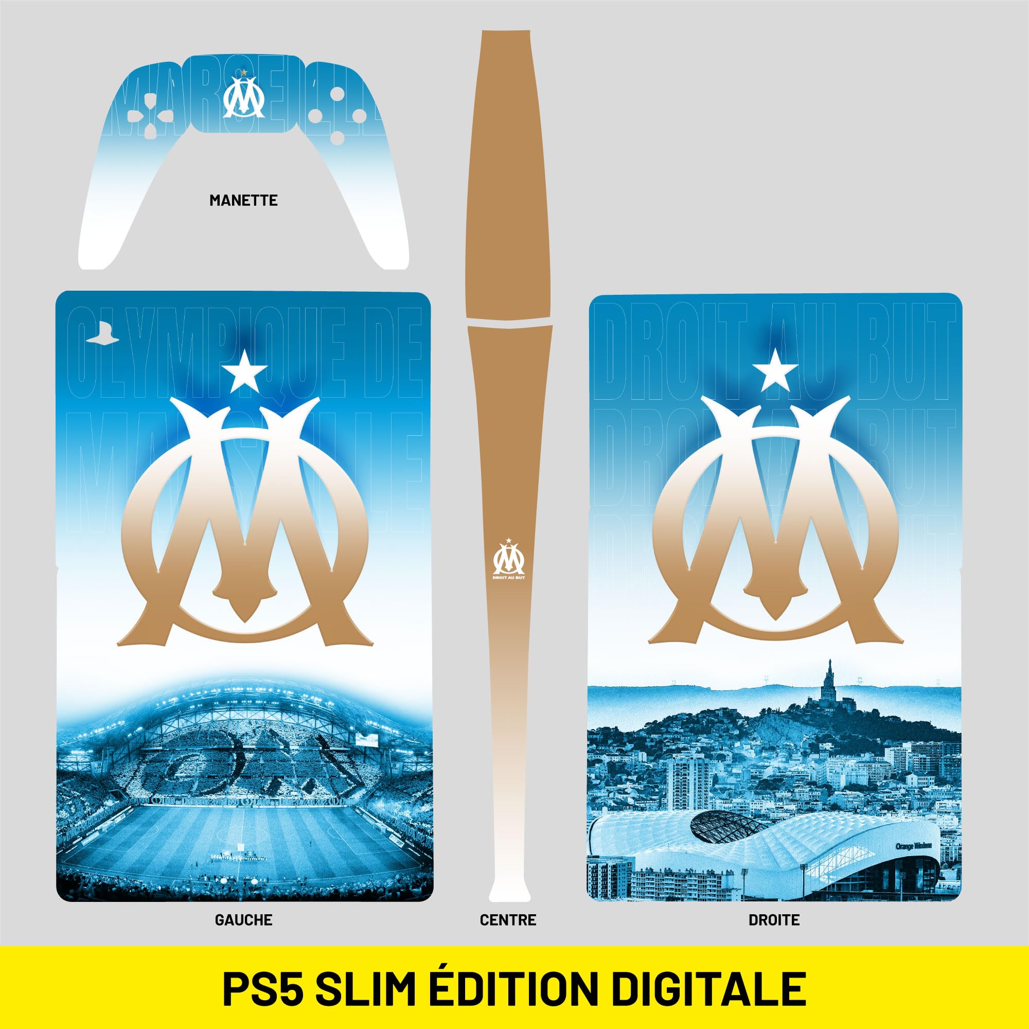 Sticker PS 5 Foot, Autocollant pour PS 5 Foot, Console et Manette, Edition Slim Digitale, Skin Marseille PS 5 (1 Manette)