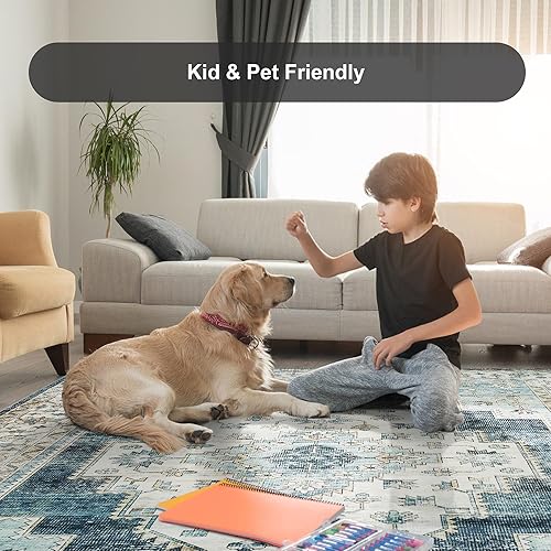 Miniatura 6 de Auemtyn Alfombra de área para sala de estar, alfombra lavable de 4 x 6 pies con respaldo antideslizante, alfombra de pelo bajo para dormitorio,