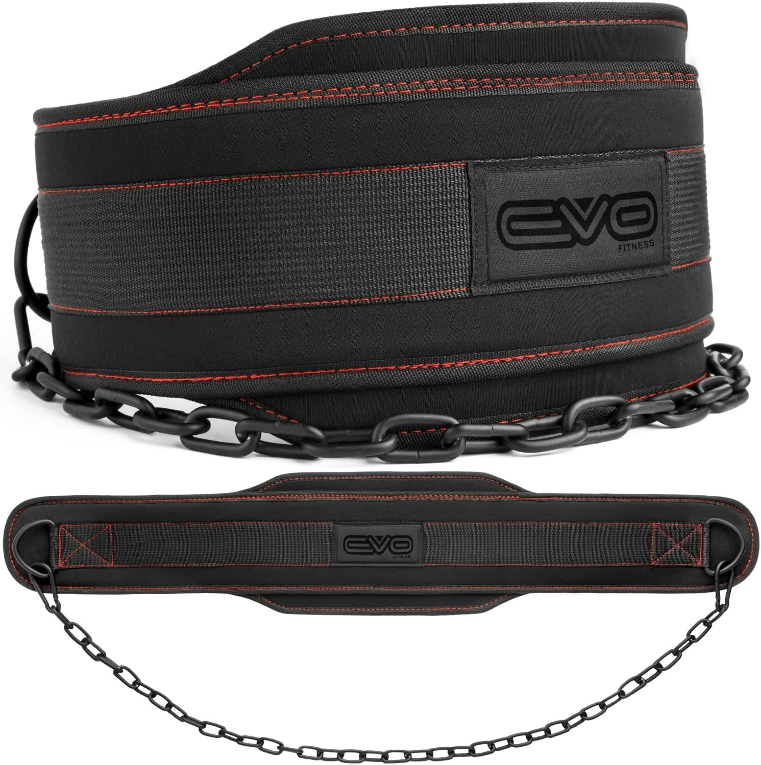 EVO Fitness Dip Gürtel robust 36" verstellbare Kette Gewichthebergürtel 6.25" Rückenstütze Hebegürtel Dip Gürtel Kinn Klimmzüge Männer und Frauen Bodybuilding Powerlifting Workout Traini (Schwarz)