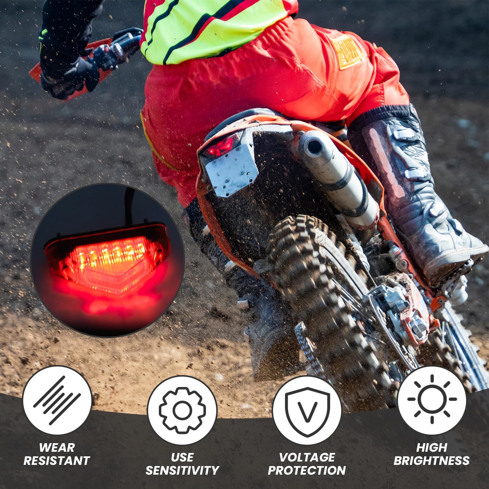 Feux Arrière Moto LED étanches IP67 – 2 Pièces, 12V, 3000LM, Compatibles Avec Dirt Bike, Scooter, Quad – Rouge Haute Visibilité
