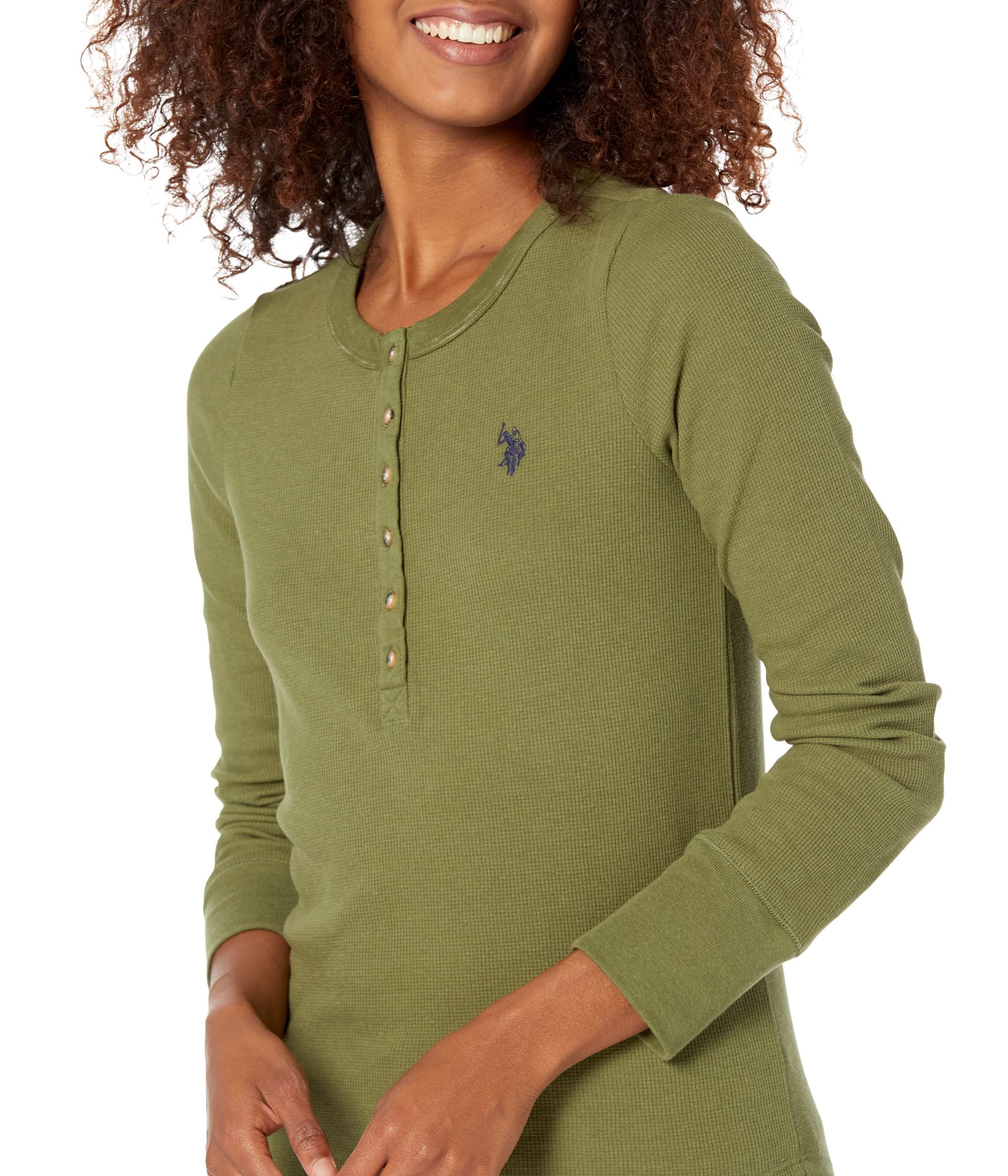 U.S. Polo Assn. Long Sleeve Thermal Henley Top Cypress Olive LG