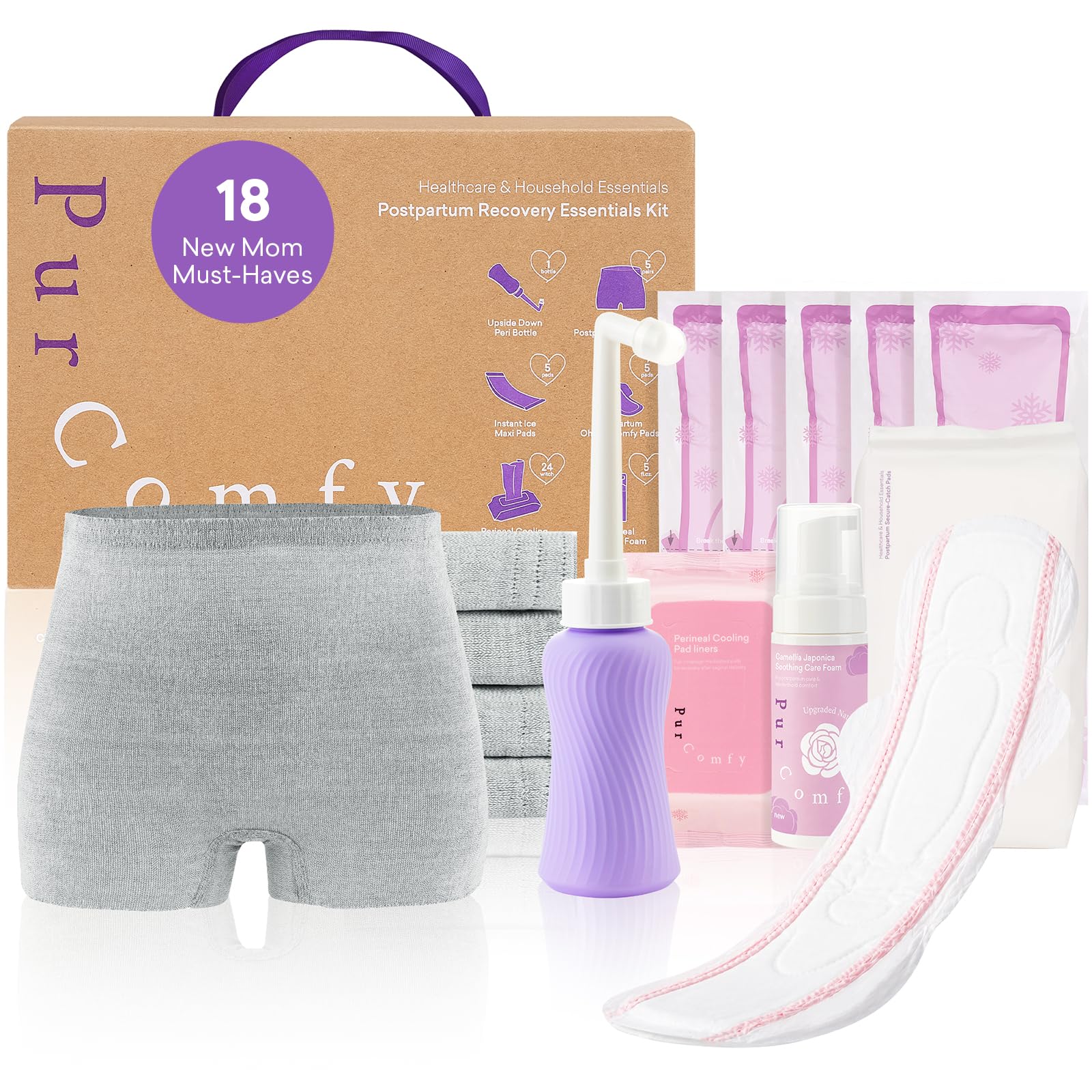 PurComfy 18 Pcs Postpartum Essentials Recovery Kit