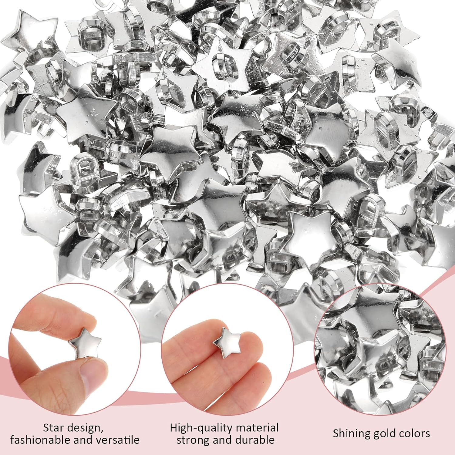 100Pcs Star Buttons for Crafts, Small Silver Star Buttons for Sewing Decorative Star Buttons for Clothing Costume Design Scrapbooking DIY Art Crafts Decoration (12 mm) - Image 3