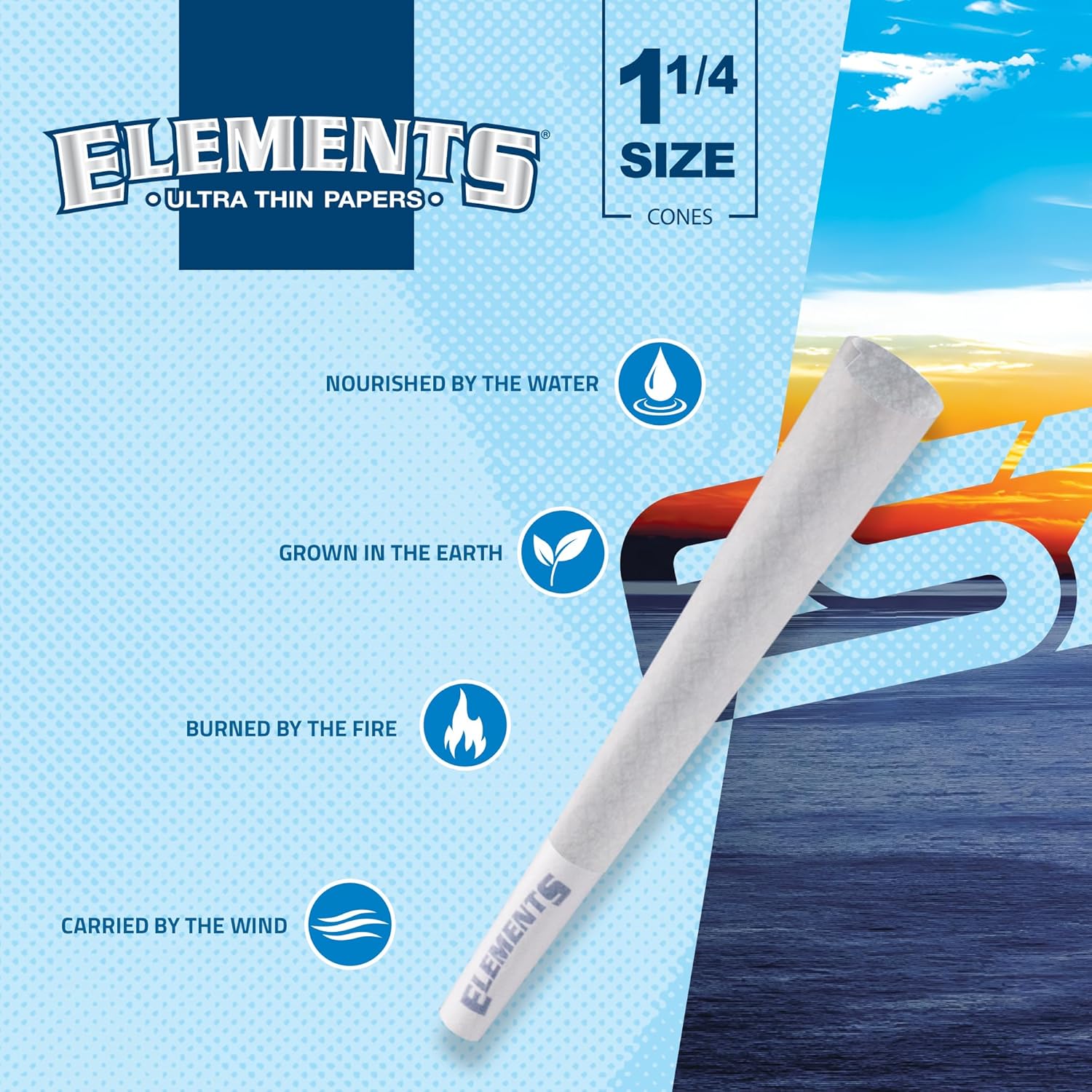 RAW - Elements Ultra Thin Rolling Paper Cones 1 1/4 | 100 Pack | Pre Rolled with Tips and Packing Tubes Included