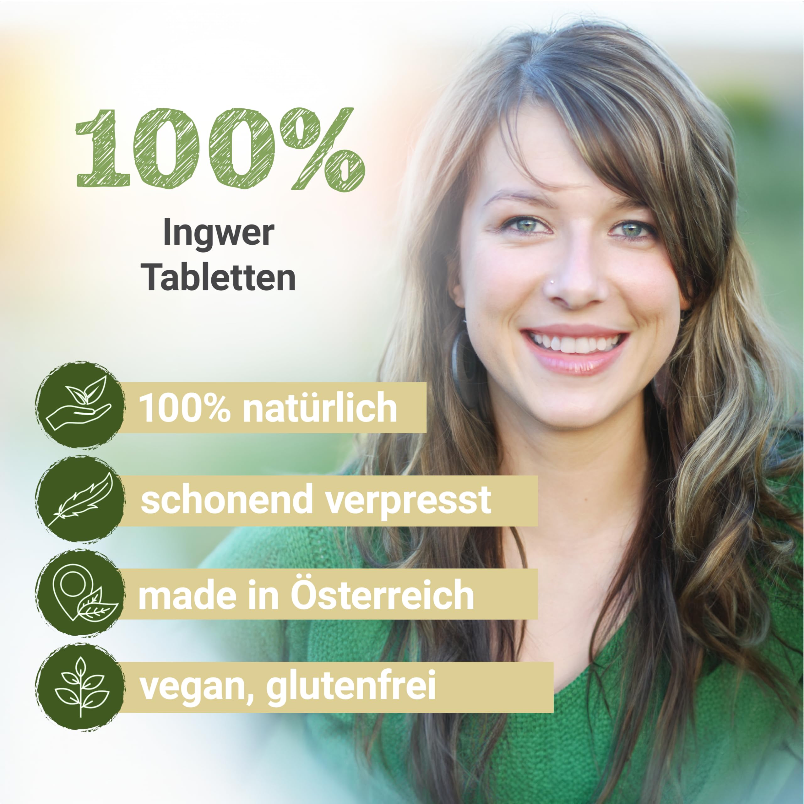 Ingwer Tabletten 450 mg | 105 Tabletten Zingiber officinale | Qualität aus Österreich | Presslinge aus gemahlener Ingwerwurzel | Tabletten statt Kapseln | Ginger, Sheng Jiang, Adrak, Gingembre