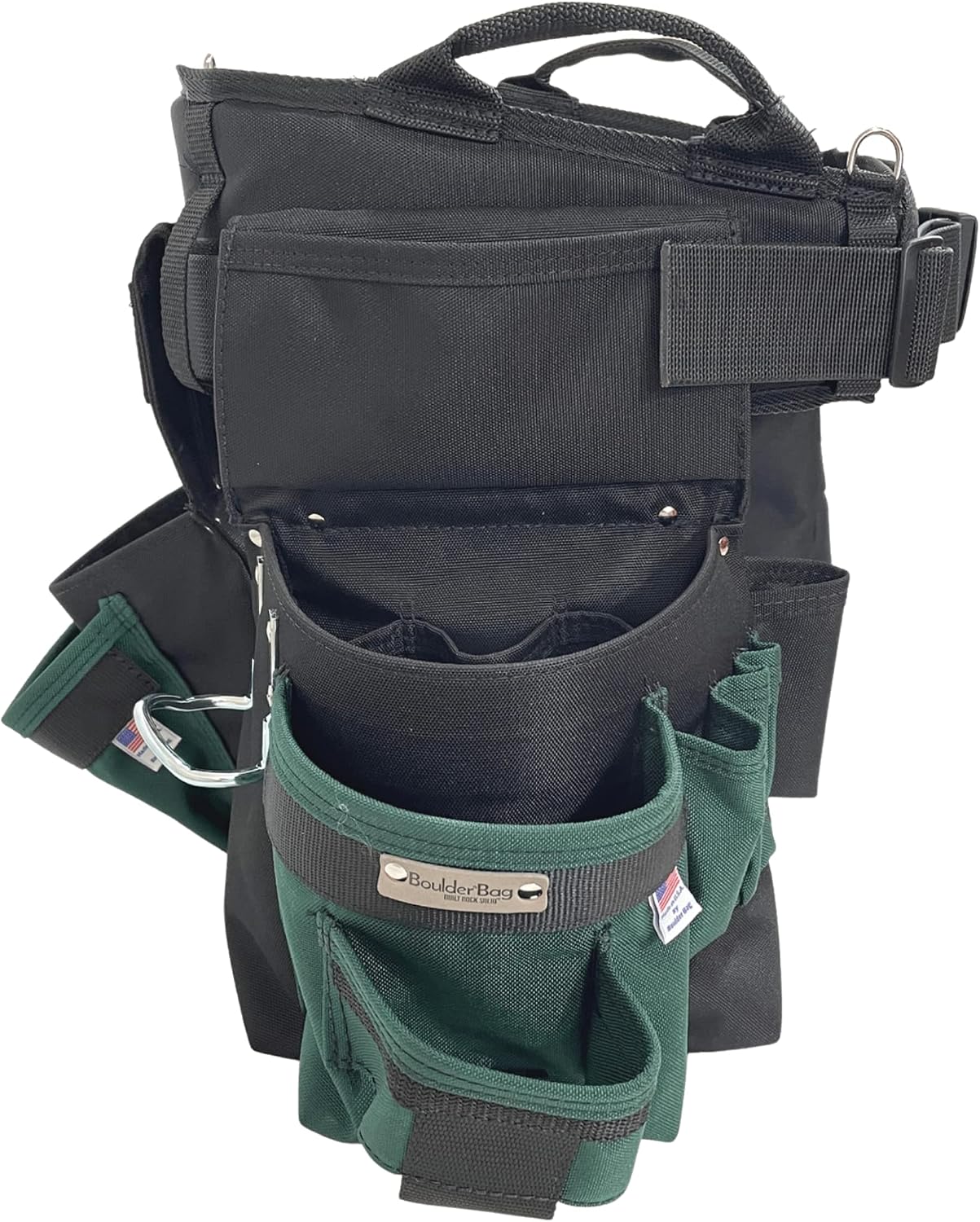 BOULDER BAG Ultimate Pro Framer MAX Triple Combo with Comfort Back Support Tool Belt, Quick Release Buckle, Heavy Duty, Green (Large 33-36 Inches), Made in USA