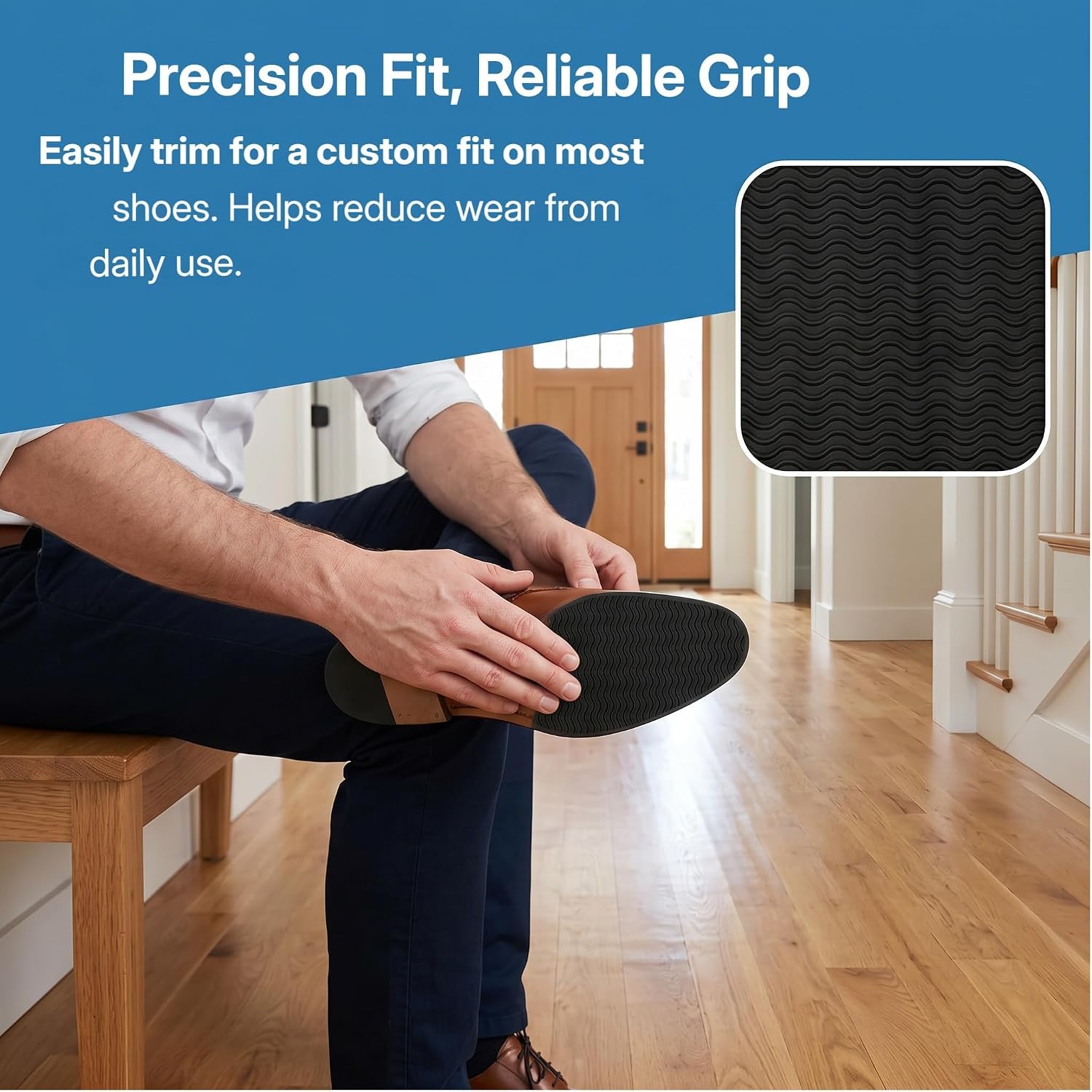 4 Pcs Shoe Sole Protectors, Large Non Slip Shoe Grips for Heels, Boots & Dress Shoes, Self Adhesive Sole Pads for Women & Men, Trim-to-Fit Anti Slip Shoe Bottom Pads, 11 x 4 Inch, Black