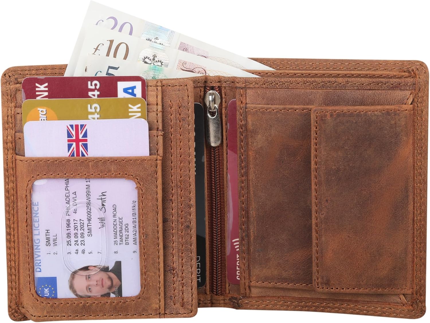 STARHIDE Mens RFID Blocking Tall Brown Distressed Hunter Real Leather Billfold Wallet Multi-Functional Purse Gift Boxed 1070