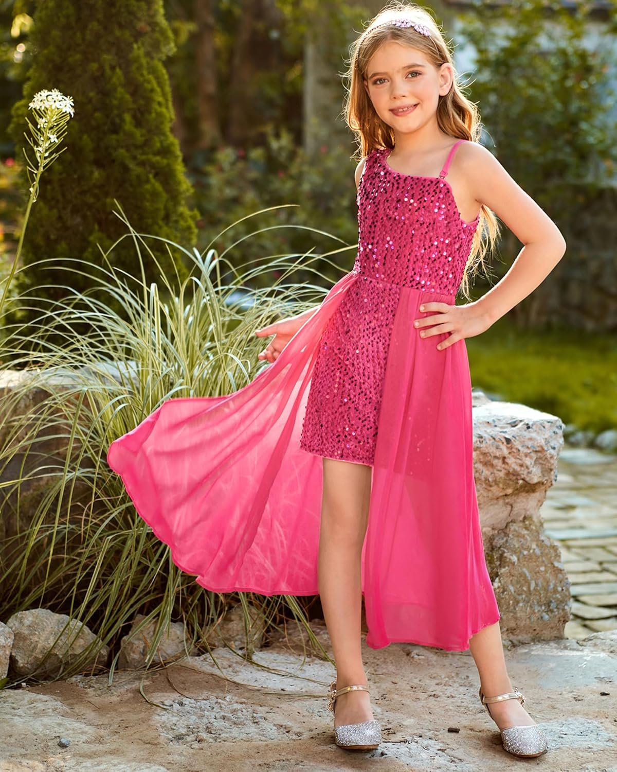 GRACE KARIN Girls Sequin Dress One Sleeve Formal Pageant Prom Party Special Occasion Dresses Size 5-14