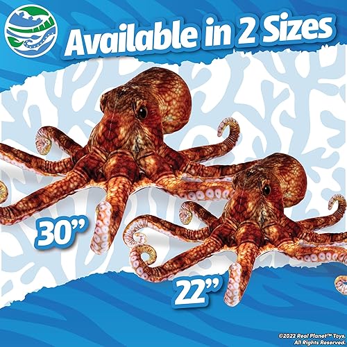 Miniatura 2 de Real Planet Pulpo naranja de 22 pulgadas, juguete realista de pulpo, criatura marina de felpa grande, animal de peluche de pulpo marrón, animal
