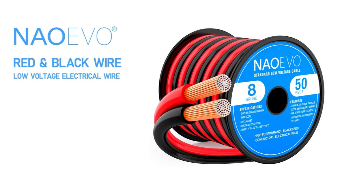 NAOEVO 8 Gauge Wire 50FT, 2 Conductors Electrical Wire Red Black