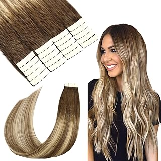 SURNEL Tape in Hair Extensions Human Hair 14 inch Silky Strong Tape in Hair Extensions Balayage Ombre Color 3 Darker Brown Fading To 8 And 22 Blonde Tape Hair Extensions 20pcs 50g(#3/8/22-14)