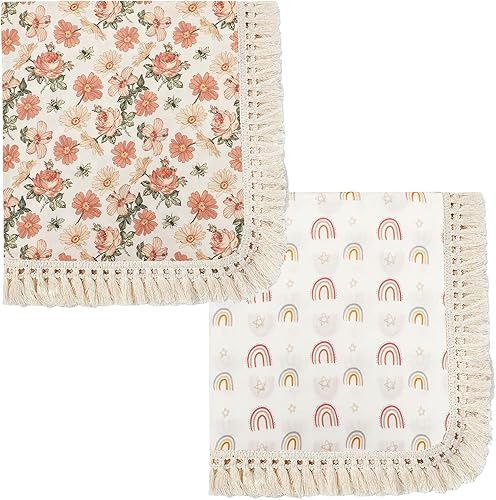 Vista 12 de Manta de muselina de algodón Insular para bebé con borla, manta de muselina boho bohemia para bebé con franjas, manta para decoración de guardería