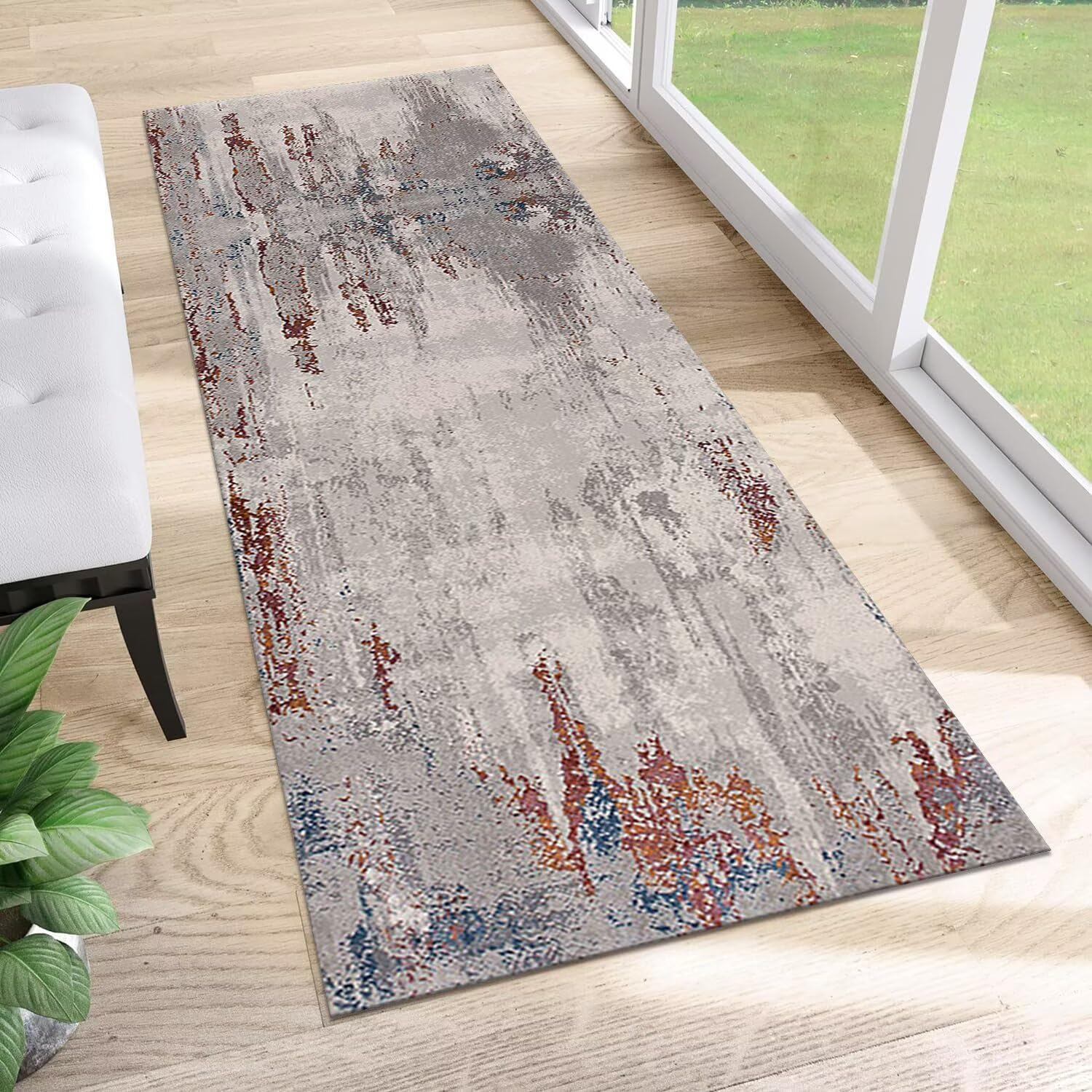 Teppich Läufer Flur Küche rutschfest Abstrakt Teppichläufer Kücheläufer Waschbar 120X400CM Meterware Küchenteppich Flurteppich Wohnraum Schlafzimmer Kinderzimmer Schmutzfangläufer