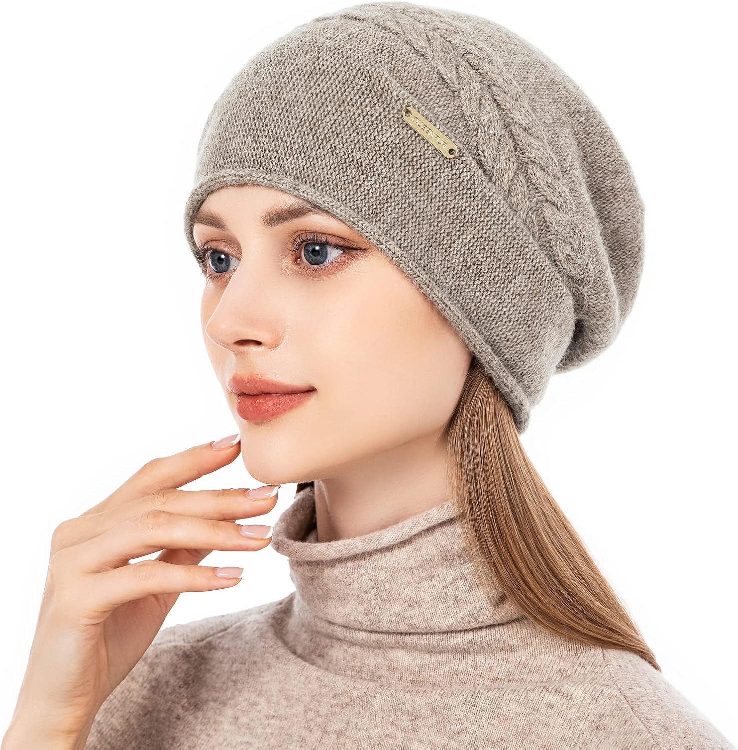 QUEENFUR Knit Slouchy Beanie Hats for Women Cashmere Ski Cap Knitted Wool Soft Warm Winter Hat - Image 4