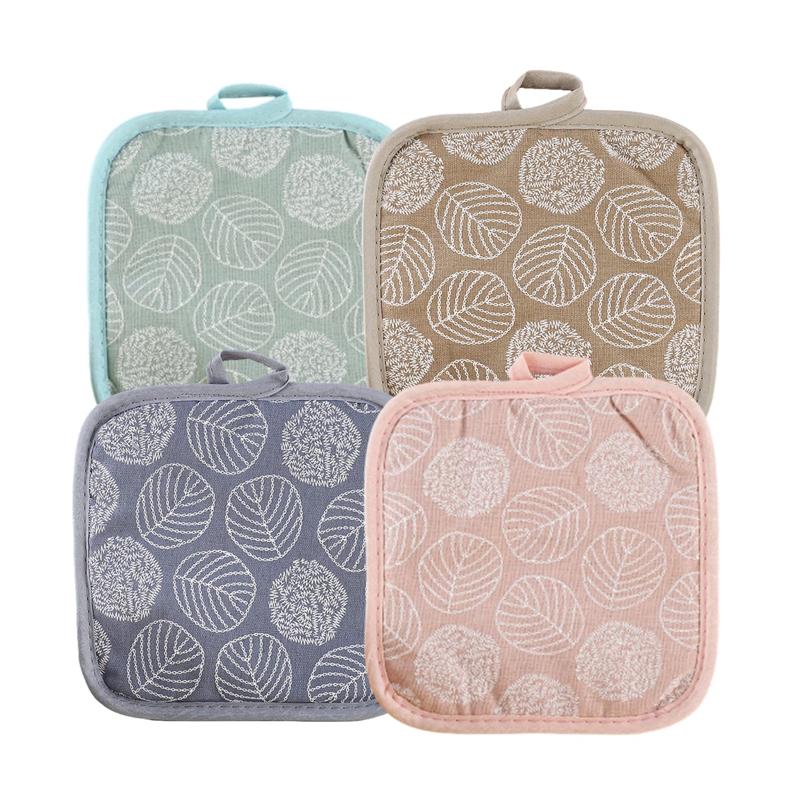Pot Holders - Homiladi 4PCS Thick Cotton Oven Cloth, Heat Resistant Hot Pads with Hanging Loop for Kitchen Cooking, Baking, Microwave & Table Protection