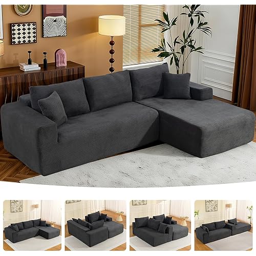 2025 New 108" Cloud Couch Sectional, Modular Sectional Sofa with L-Shaped Chaise, Deep Seat Sectional Modular Couch for Living Room, No Assembly Required (Gray, Right Facing Chaise)