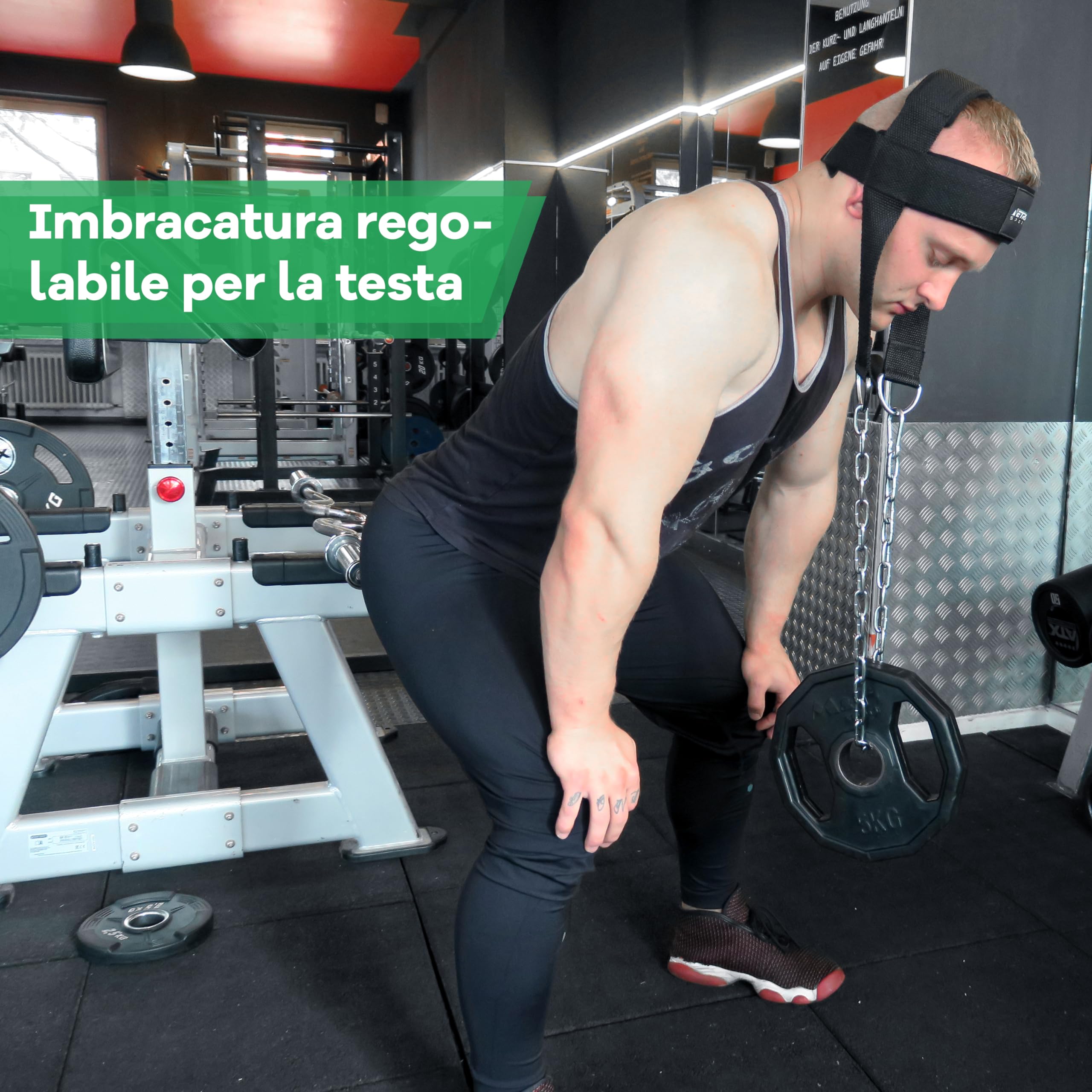 NetroxSports® - Allenatore del collo per rafforzare la zona del collo e del collo - Fasce per il collo regolabili e catena in acciaio da 80 cm - per bodybuilding, sollevamento pesi, boxe e sport da
