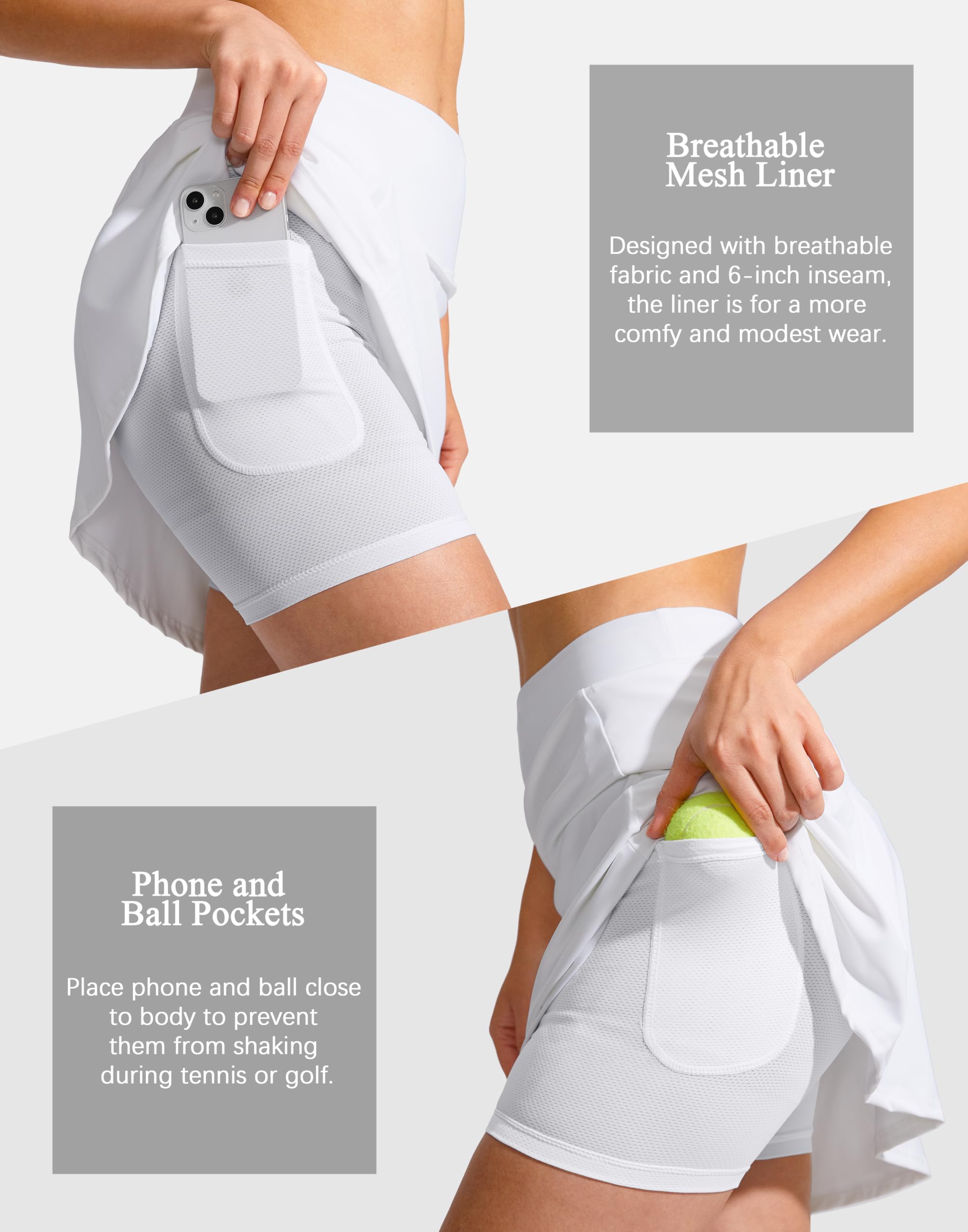 SANTINY Jupe-short de golf pour femme de 48,3 cm, poches zippées, longueur genou, jupe de tennis athlétique taille haute pour femme