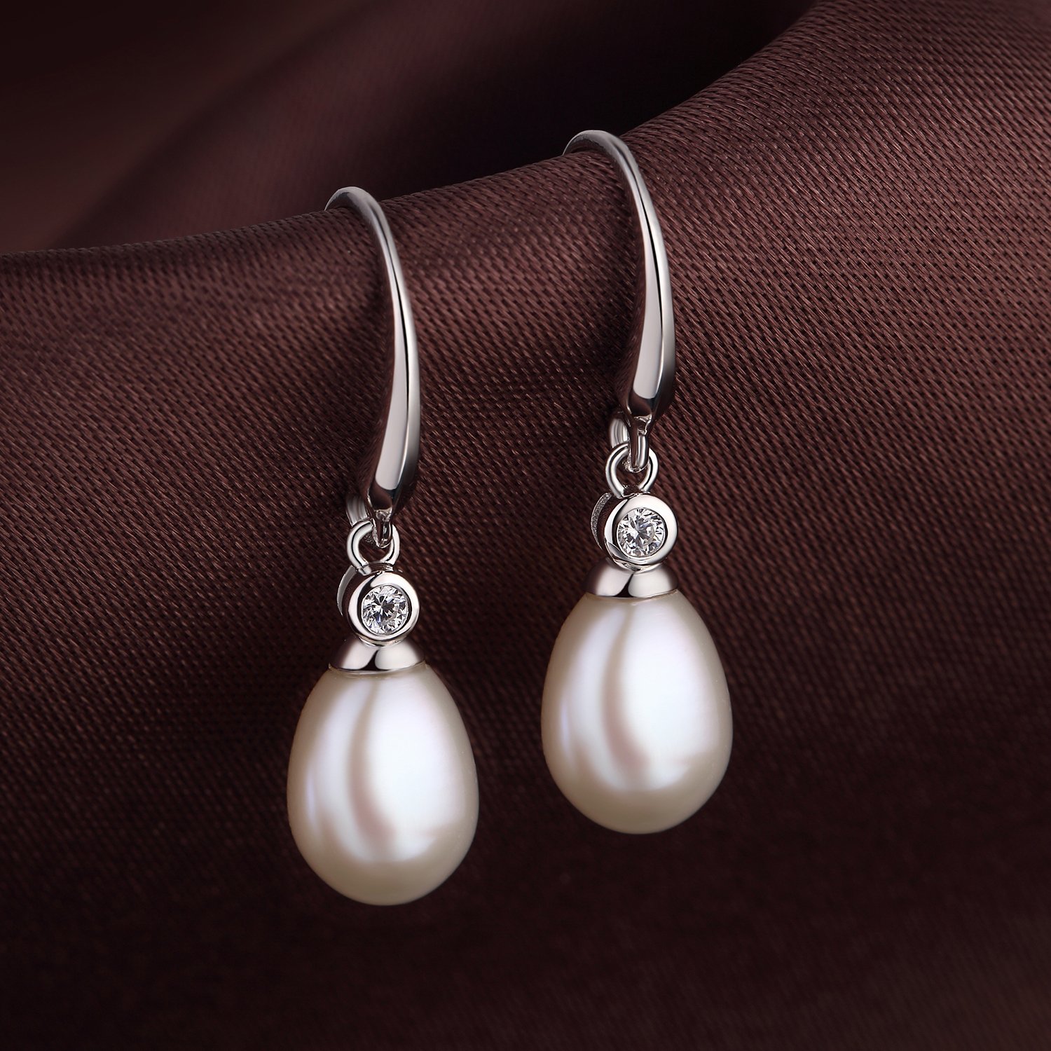 Perlenohrringe 925 Sterling Silber Perlen Hängende Ohrringe Perle Ohrhänger Schmuck Geschenke für Damen Braut Hochzeit Oval Rund 8 mm