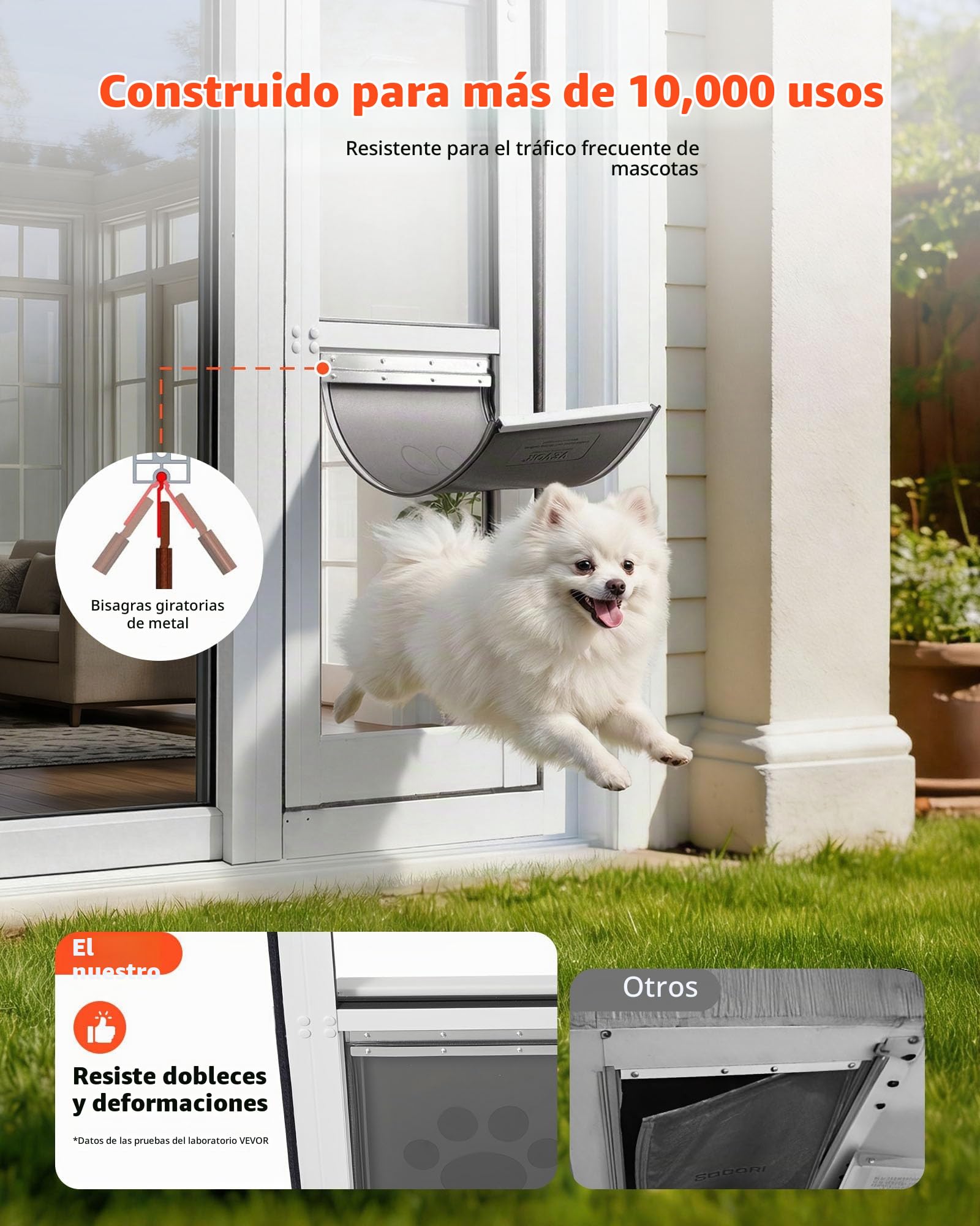 VEVOR Puerta Abatible de Vidrio con Entrada para Perros, Altura Ajustable, Puerta para Mascota 21 x 31,1 cm con Cerradura Magnética, Marco de Aleación de Aluminio, Compatible con Perros Medianos Gatos