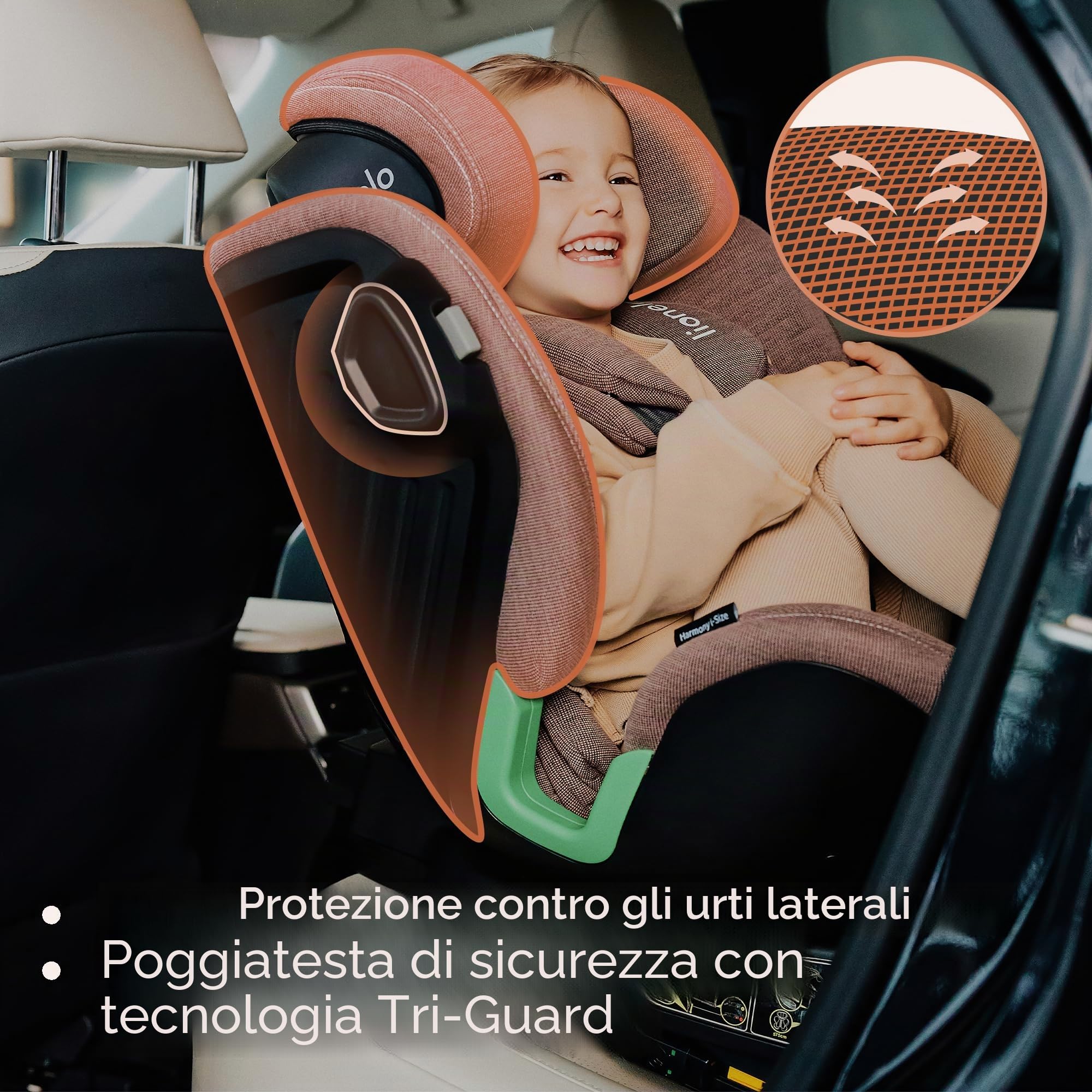 Lionelo Harmony i-Size Seggiolino Auto Girevole 360° per Bambini 0-12 Anni (40-150 cm) con ISOFIX e Gamba di Supporto Fronte e retro marcia, 5-liveli Reclinabile Protezione Laterale