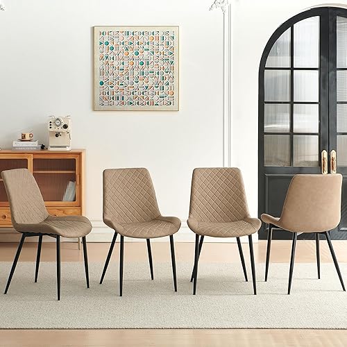 Juego de 4 sillas de comedor de piel sintética, modernas sillas de comedor sin brazos, cómodas sillas de cocina tapizadas con respaldo, patas de